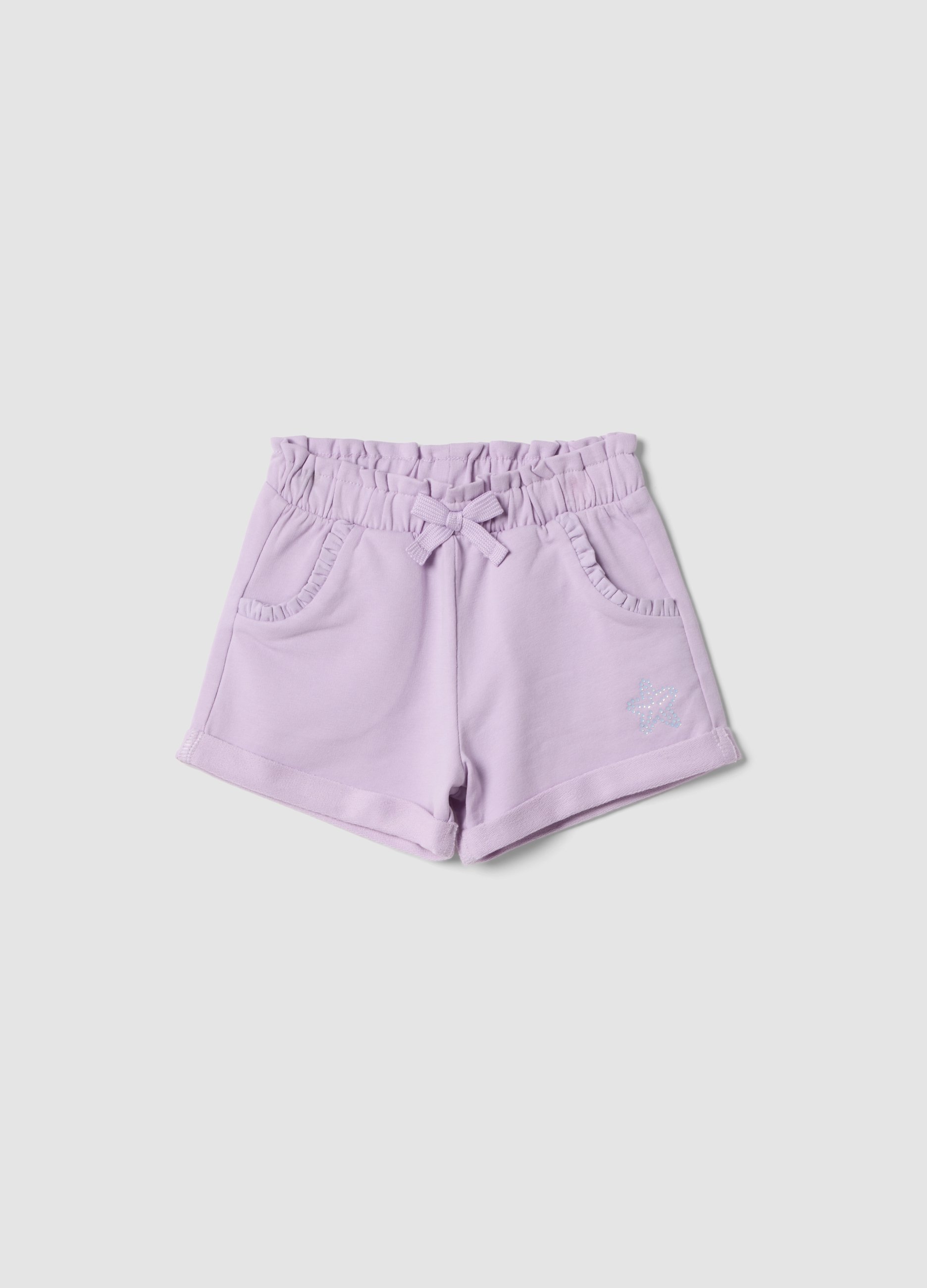FAGOTTINO, Shorts Morados De Algodón Elástico Para Niña Con Lazo, Niña, Lavanda, Talla: 12-18
