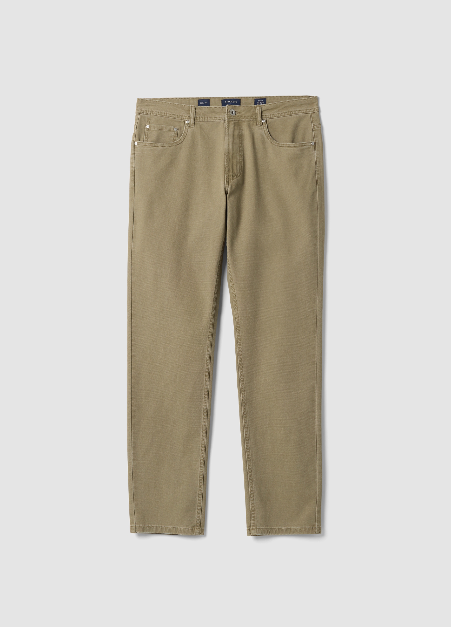 OVS, Pantaloni Beige In Cotone Elasticizzato Slim Fit, Uomo, Beige, Taglia: 52