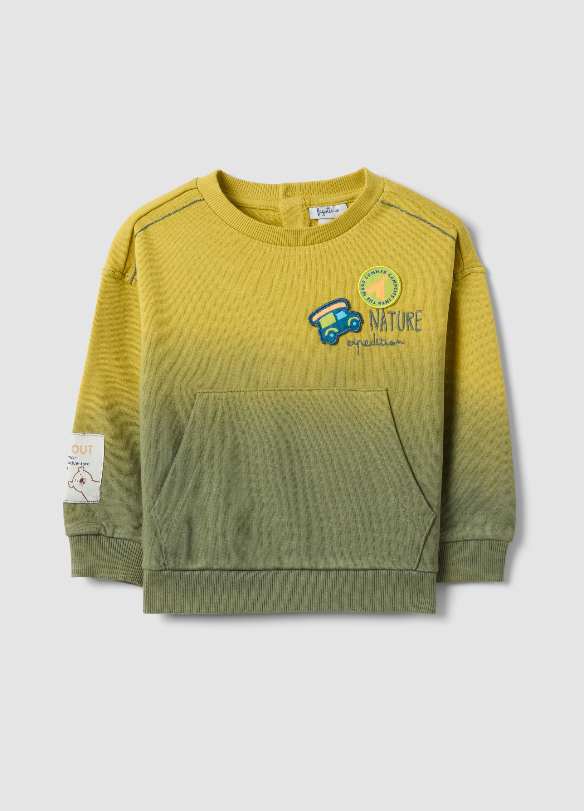 FAGOTTINO, Felpa In Puro Cotone Multicolor Da Bimbo Regular Fit Con Patch, Niño, Verde/Amarillo, Talla: 30-36