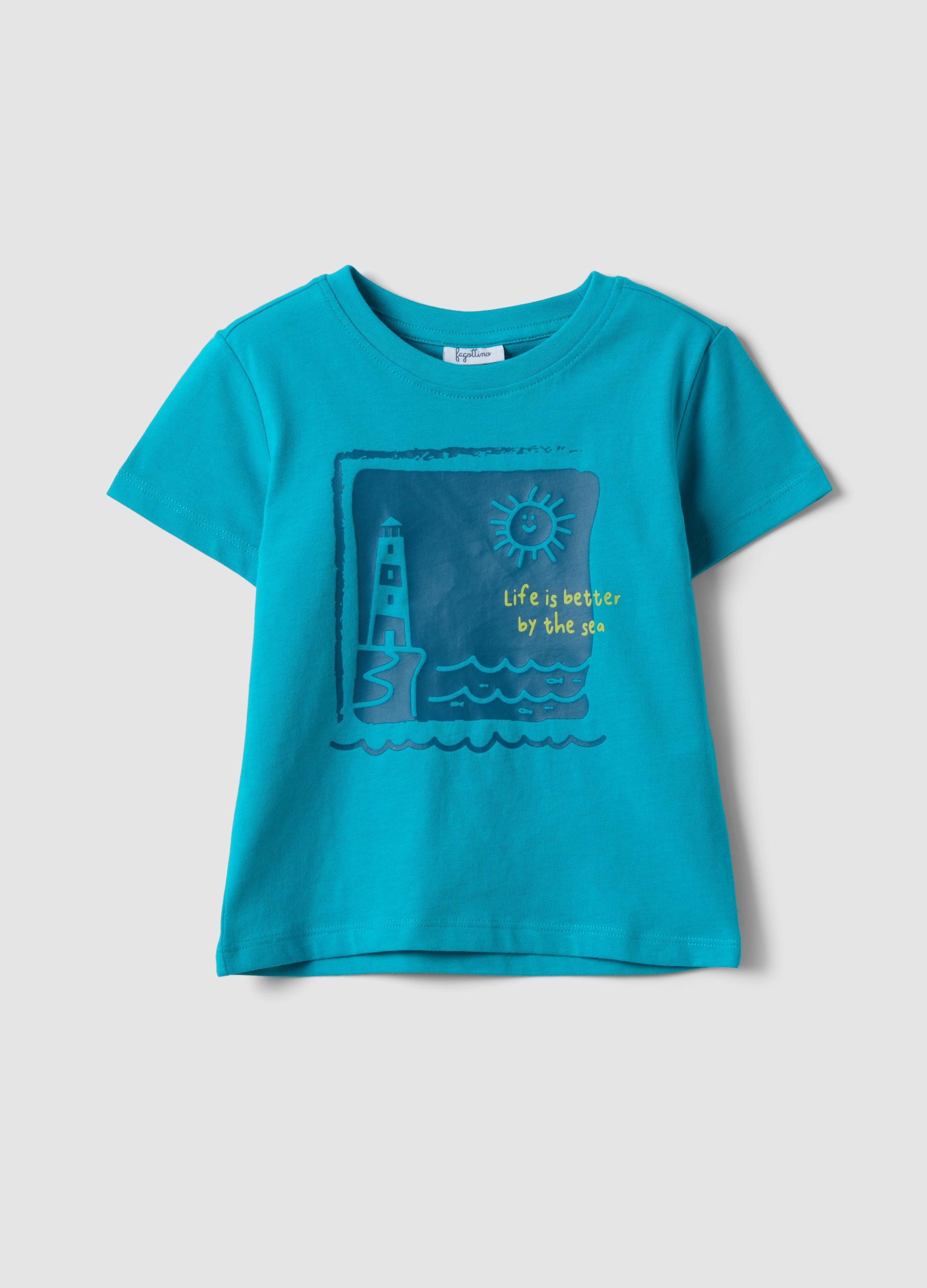 Fagottino, Hellblaues Kurzarm-t-shirt Aus Bio-baumwolle, Junge, Denim, Größe, 12-18