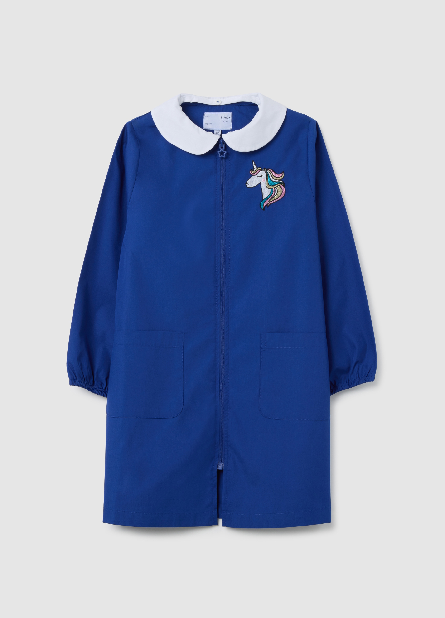 OVS, Grembiule Scolastico Da Bambina In Misto Cotone Multicolor Con Ricamo, Multicolor, Taglia: 7-8