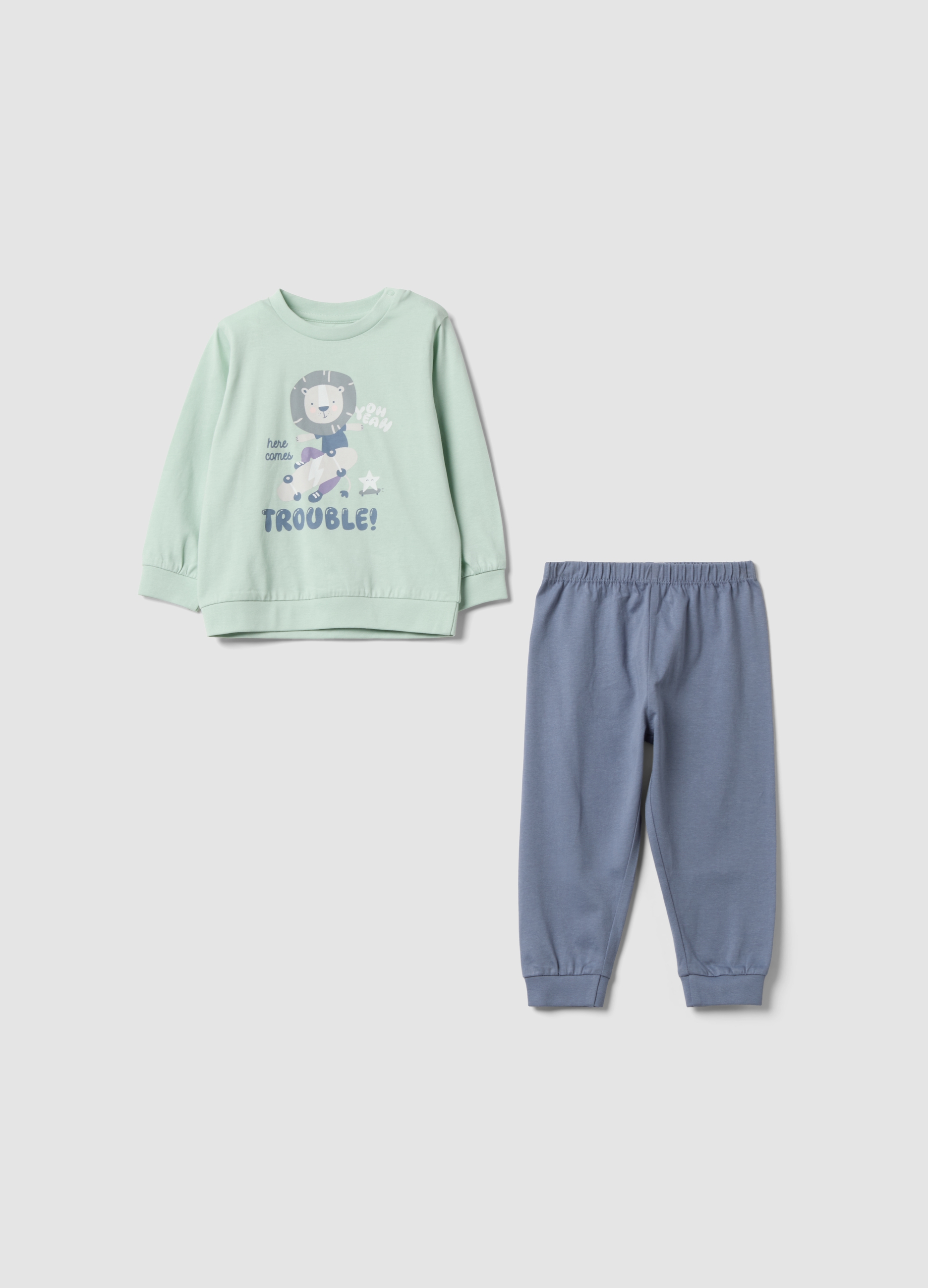 FAGOTTINO, Pigiama Lungo Verde Con Stampa In Cotone Jersey Organico Per Neonato E Bimbo, Bambino, Multicolor, Taglia: 12-18
