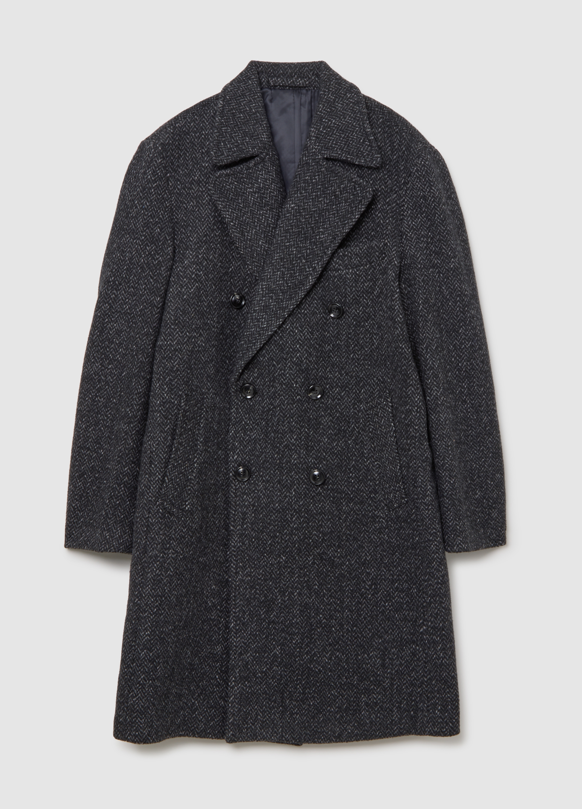 Piombo Contemporary, Abrigo Gris Cruzado Con Estampado Espiguilla Y Ajuste Regular, Hombre, Gris oscuro, Talla: 54