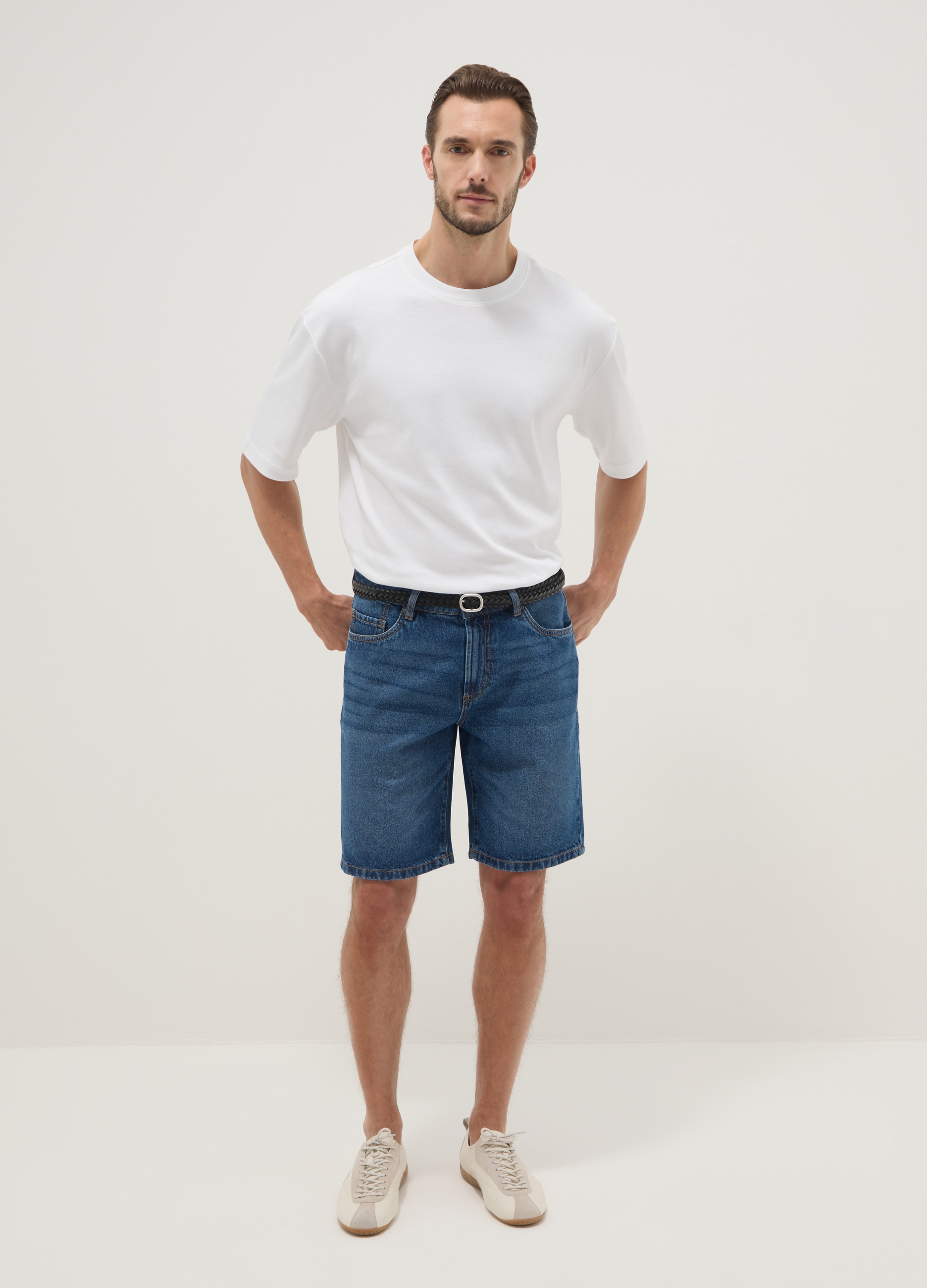 Bermudas Vaqueras Azules De Algodón Puro, Corte Regular, Hombre, Azul vaquero, Talla: 44