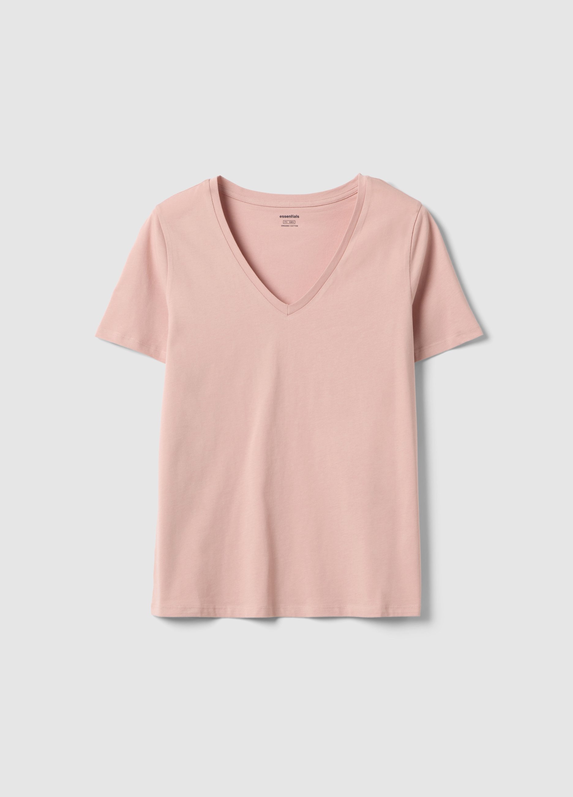 Camiseta Rosa De Algodón Puro, Ajuste Regular Con Escote En V, Mujer, Rosa Claro, Talla: XXL