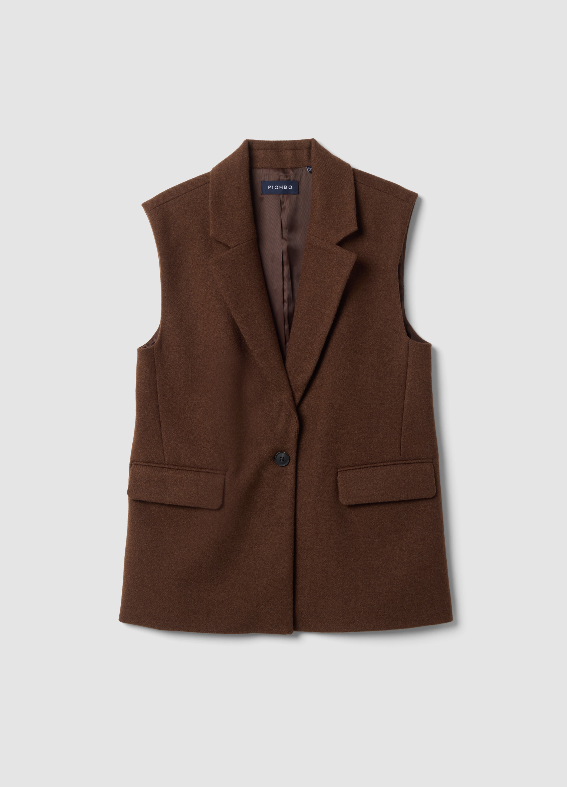 Piombo Contemporary, Gilet Marrone In Misto Viscosa Con Rever Classico, Donna, Marrone, Taglia: XL