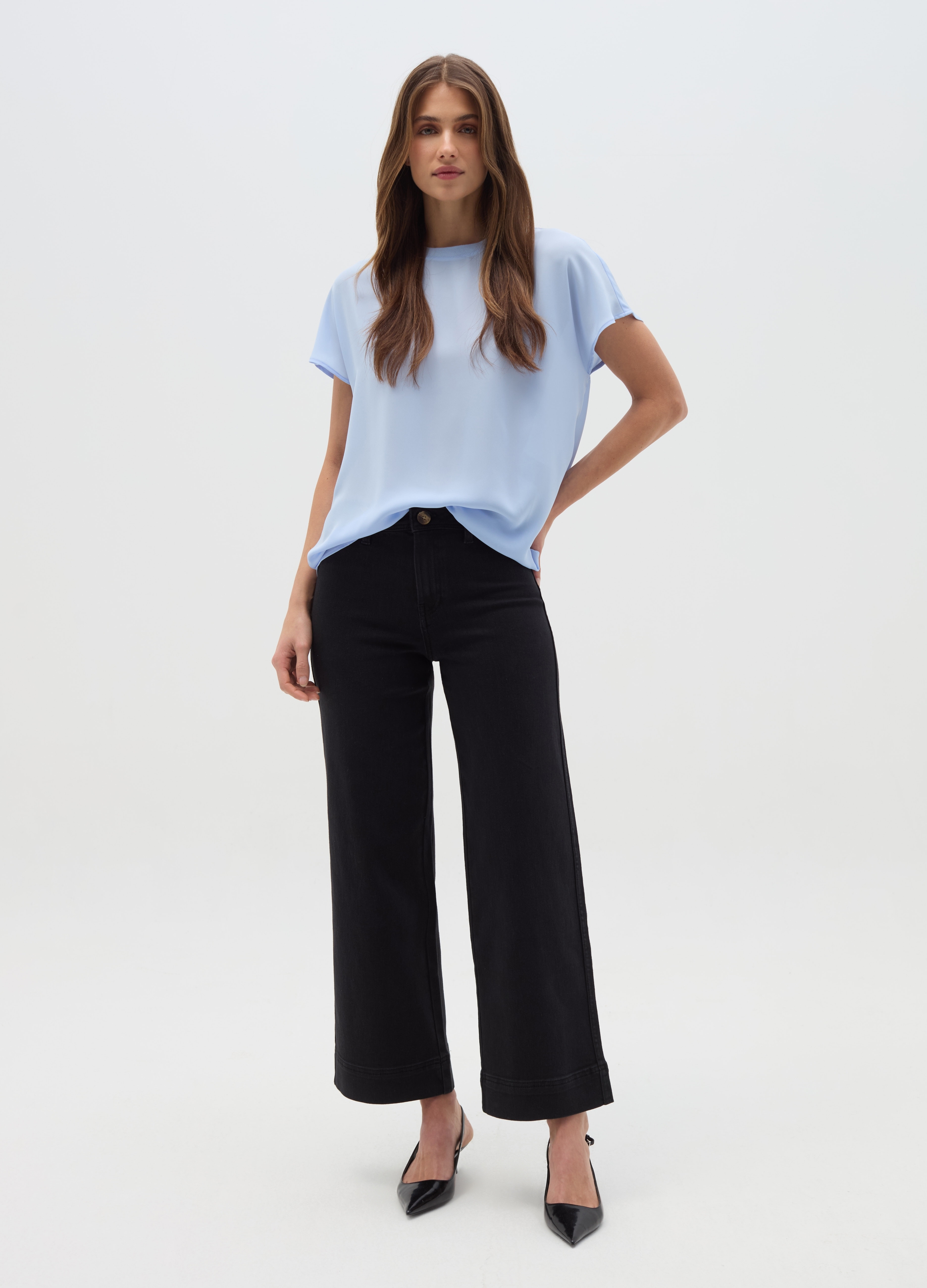 OVS , Blusa In Crêpe Tinta Unita, Donna, Blu, Taglia: XS