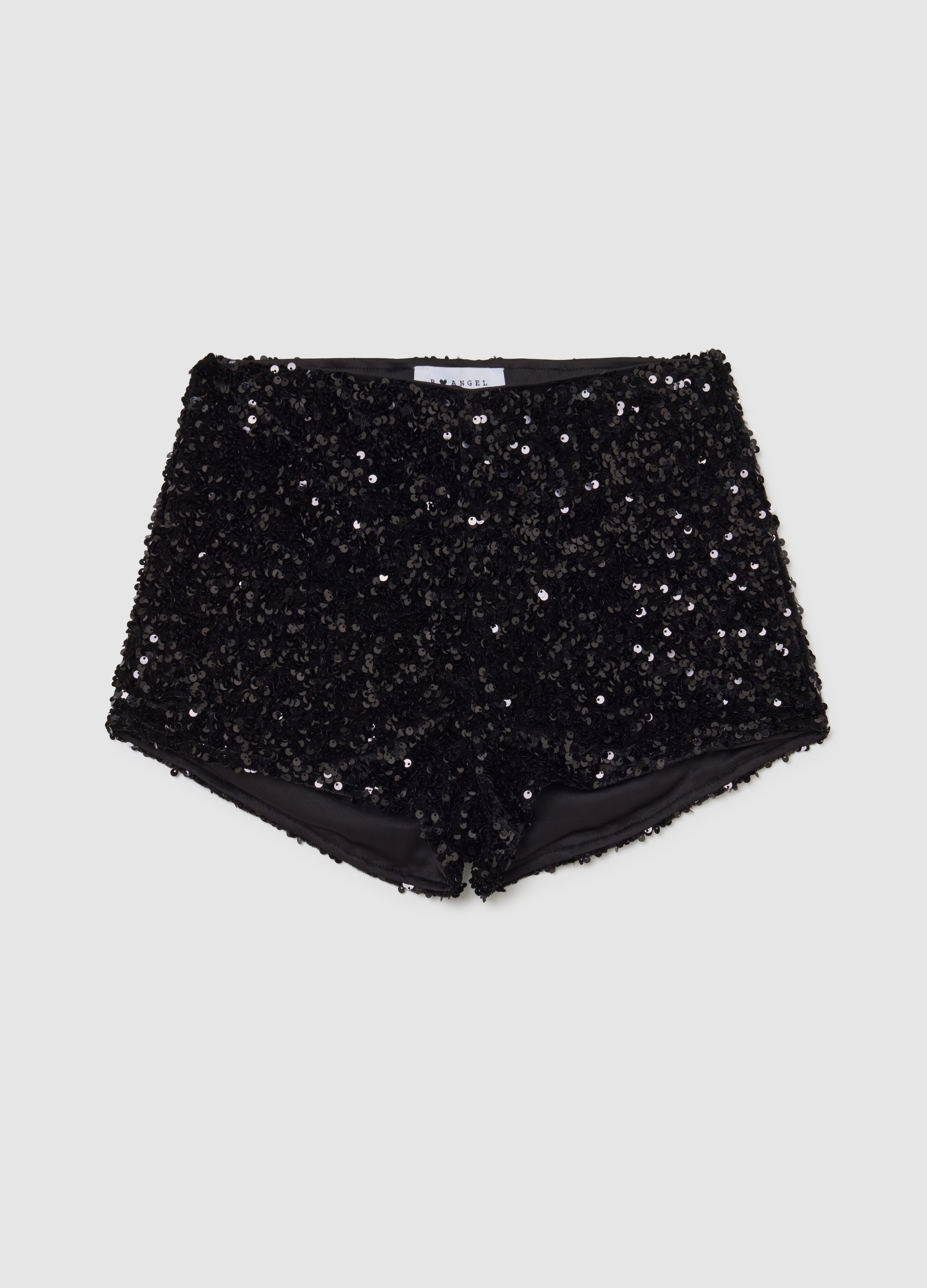 B.ANGEL, Shorts In Velour Nero Regular Fit Con Paillettes, Mujer, Gunmetal, Talla: 38