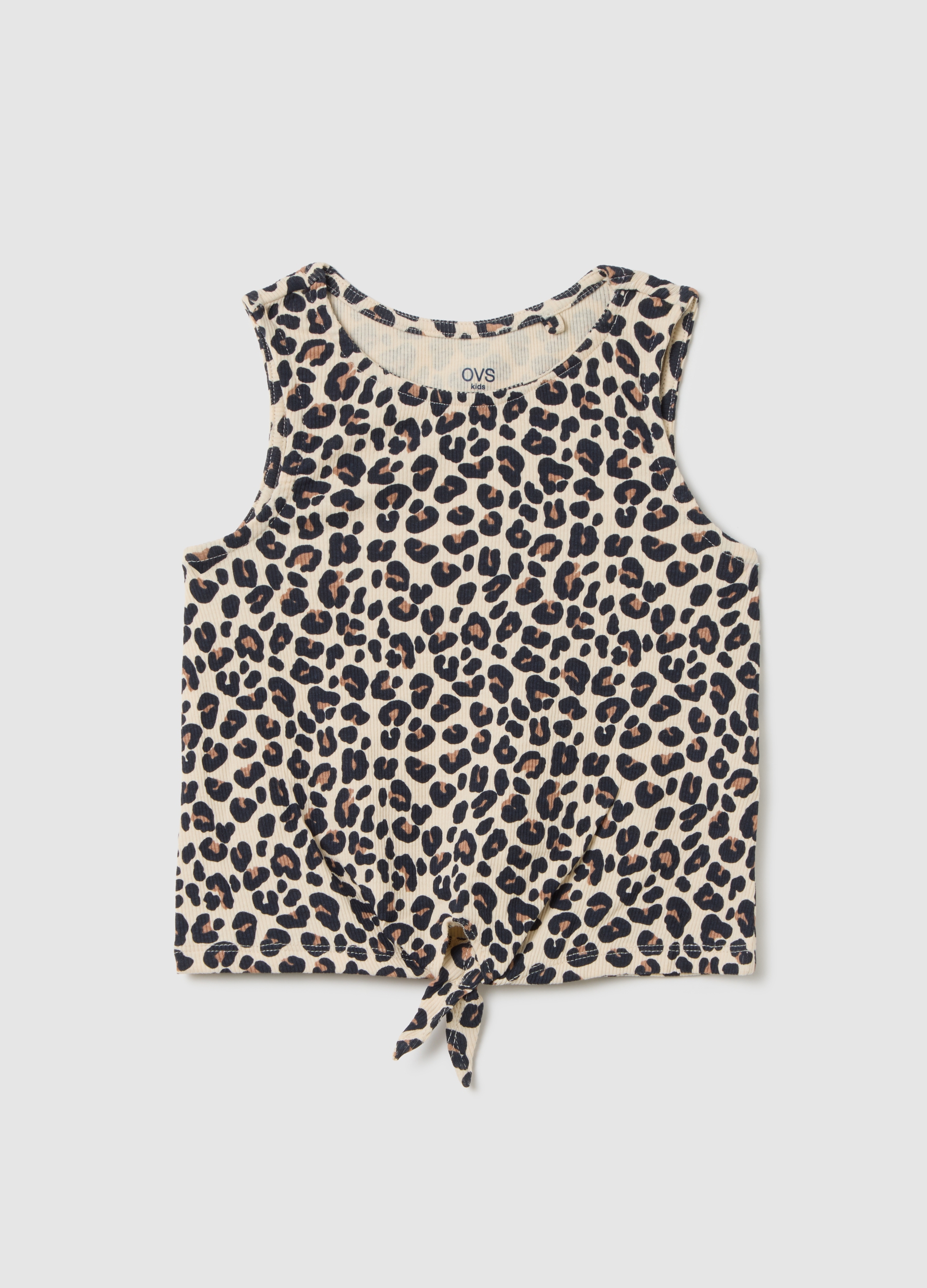 Top De Niña En Algodón Multicolor De Ajuste Regular, Niña, Negro/Beige, Talla: 3-4