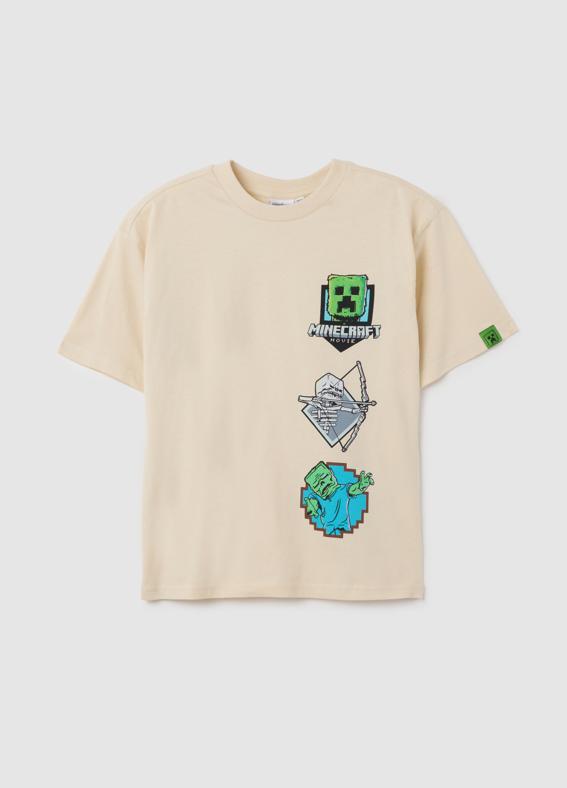 Camiseta Beige Para Chicos De Algodón Puro Oversize, Niño, Beige Claro, Talla: 11-12