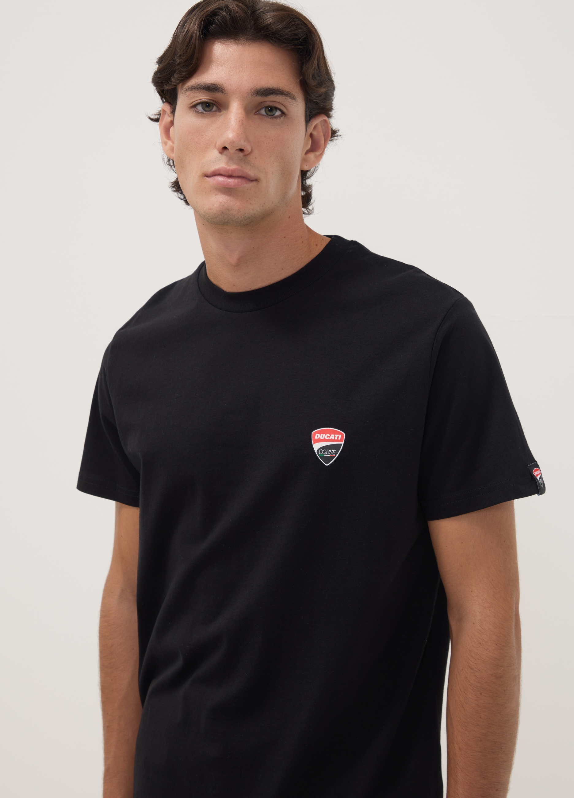 OVS, T-shirt Nera In Puro Cotone Con Stampa Ducati Regular Fit, Uomo, Nero, Taglia: L