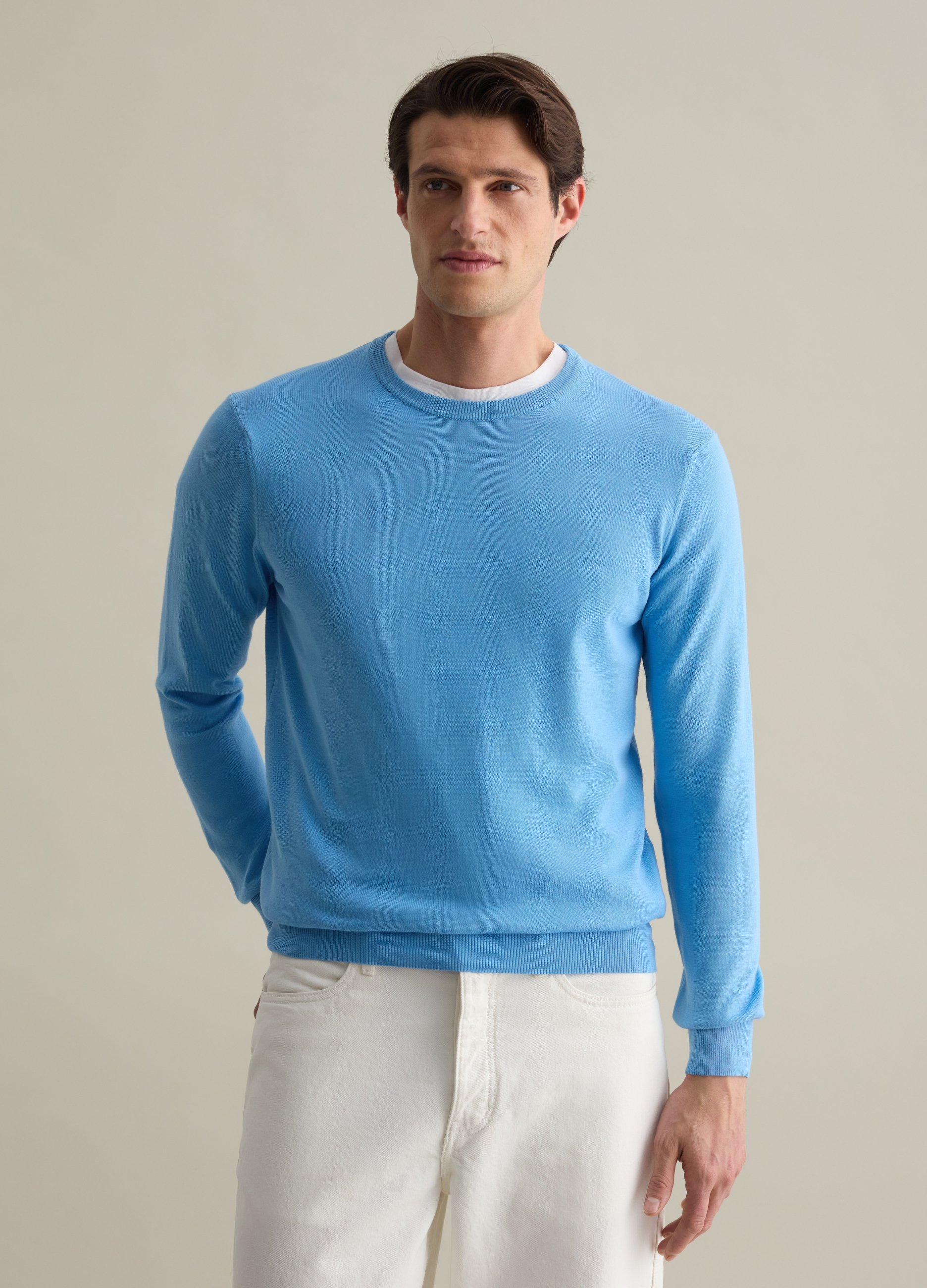 PIOMBO, Pullover Girocollo Tinta Unita, Uomo, Azzurro, Taglia: S