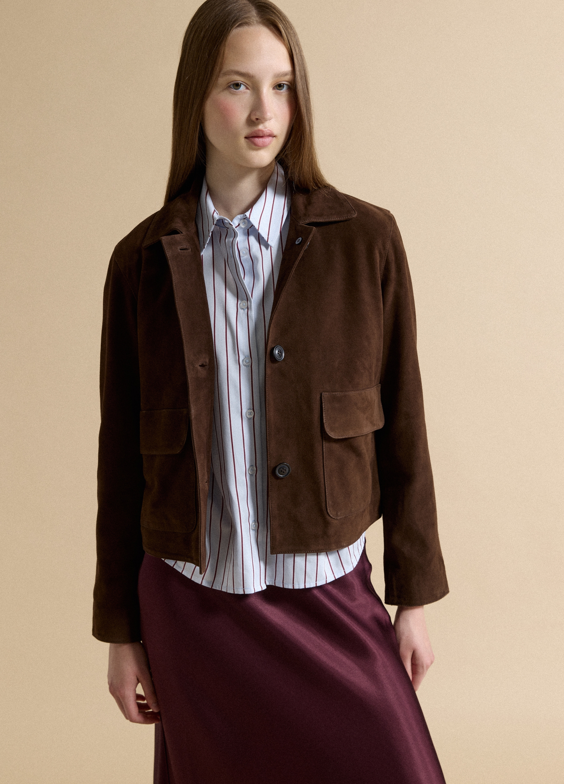 Piombo Contemporary, Blazer Marrone In Vera Pelle Regular Fit Con Rever Classico, Donna, Marrone, Taglia: M