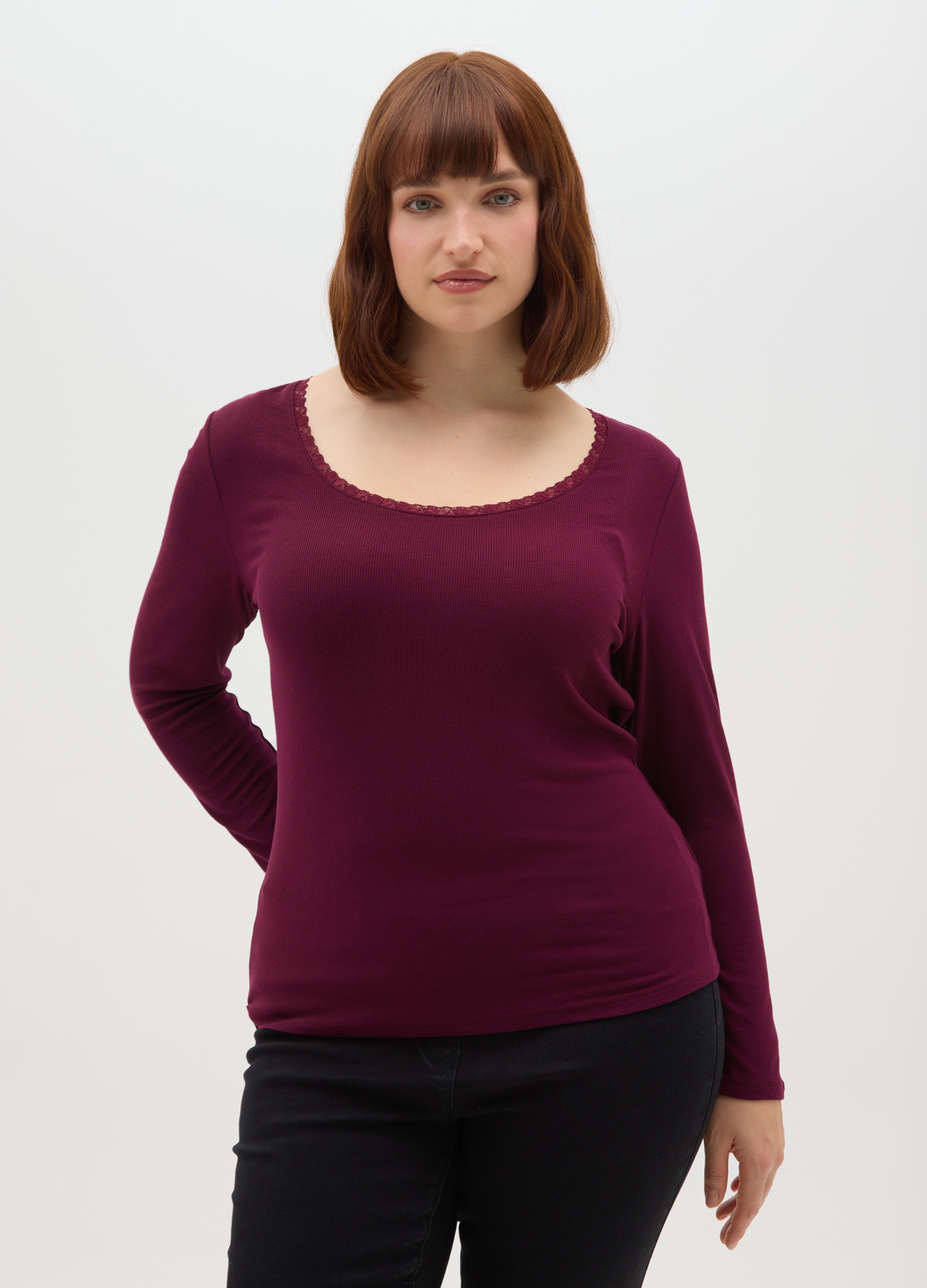 MYA, T-shirt A Maniche Lunghe Rossa Regular Fit, Donna, Rosso, Taglia: XL