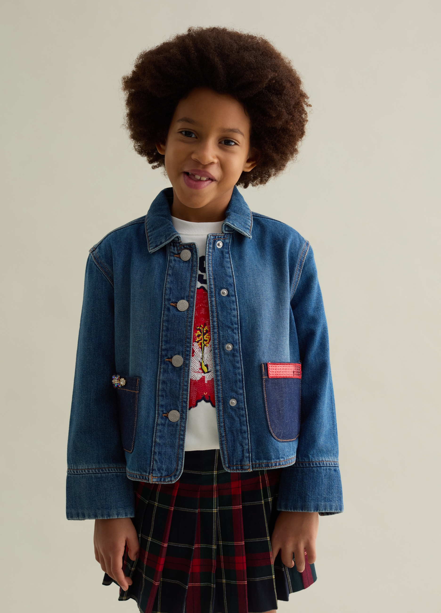 PIOMBO KIDS, Giacca In Denim Con Paillettes E Pietre, Bambina, Denim, Taglia: 4