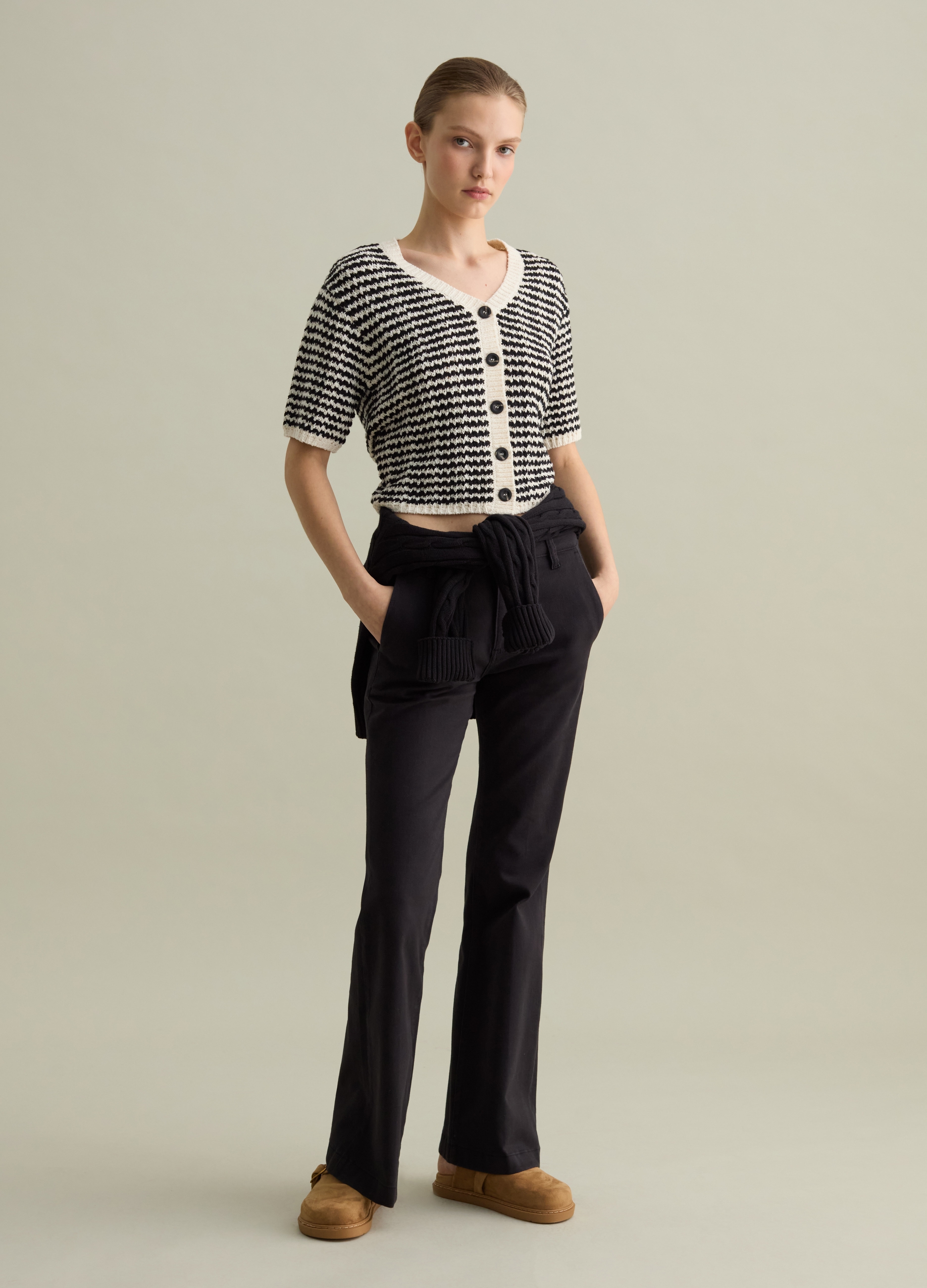 OVS, Cárdigan Manga Corta Con Estampado De Rayas, Mujer, Blanco/negro, Talla: 36