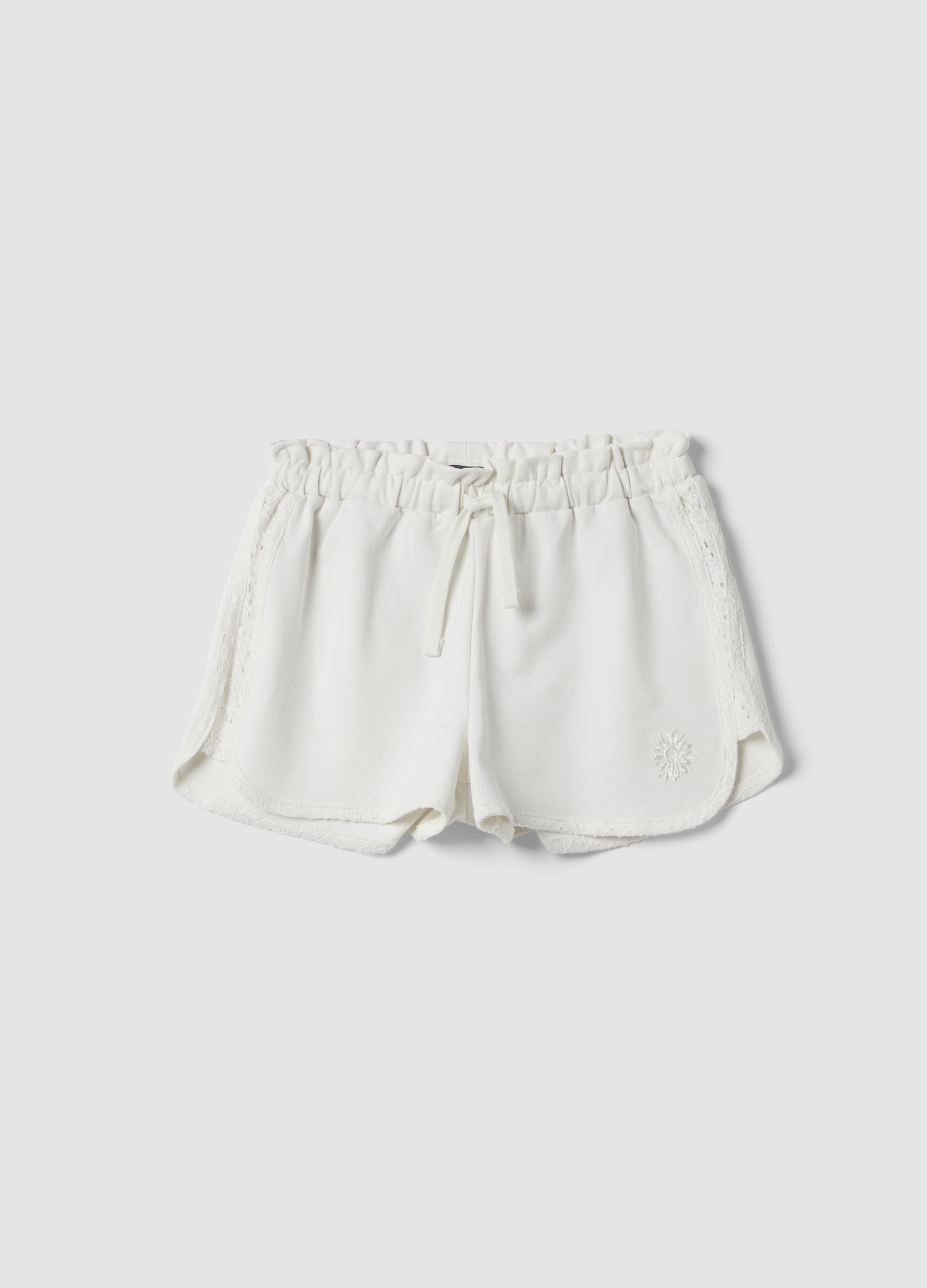 OVS KIDS, Shorts Bianchi In Puro Cotone Da Ragazza Regular Fit Con Pizzo, Bambina, Bianco, Taglia: 10-11