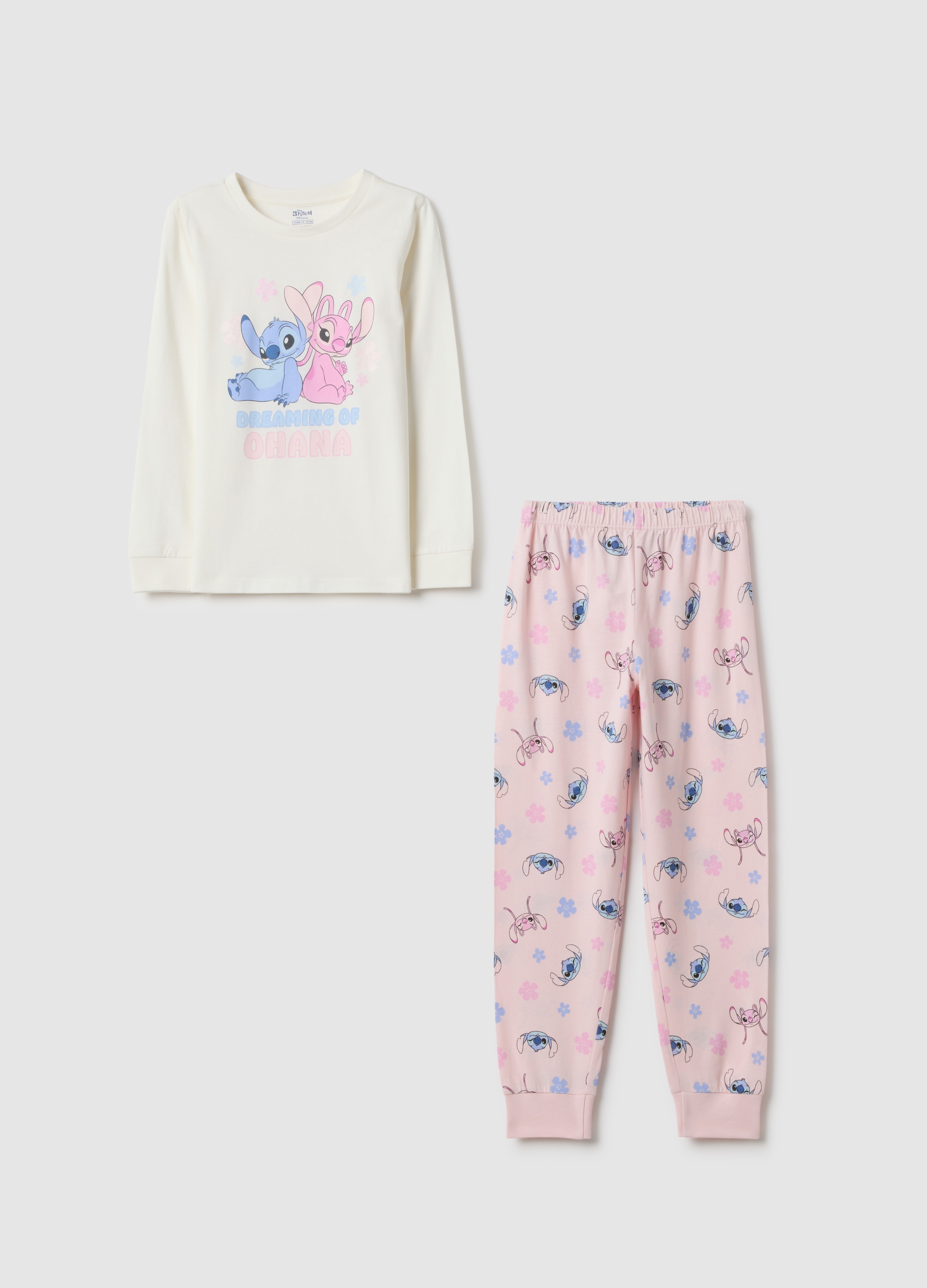 DISNEY, Pijama Multicolor De Algodón Puro Regular Fit Con Estampado De Stitch, Niña, Blanco/rosa, Talla: 6-7