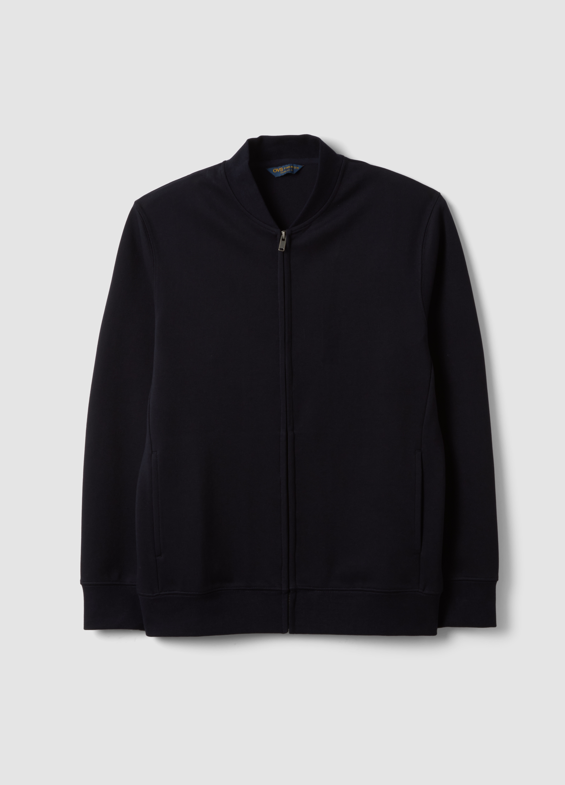 OVS, Sudadera Azul Marino Con Cremallera Completa En Piqué Elástico Y Cuello De Canalé, Hombre, Azul oscuro, Talla: L