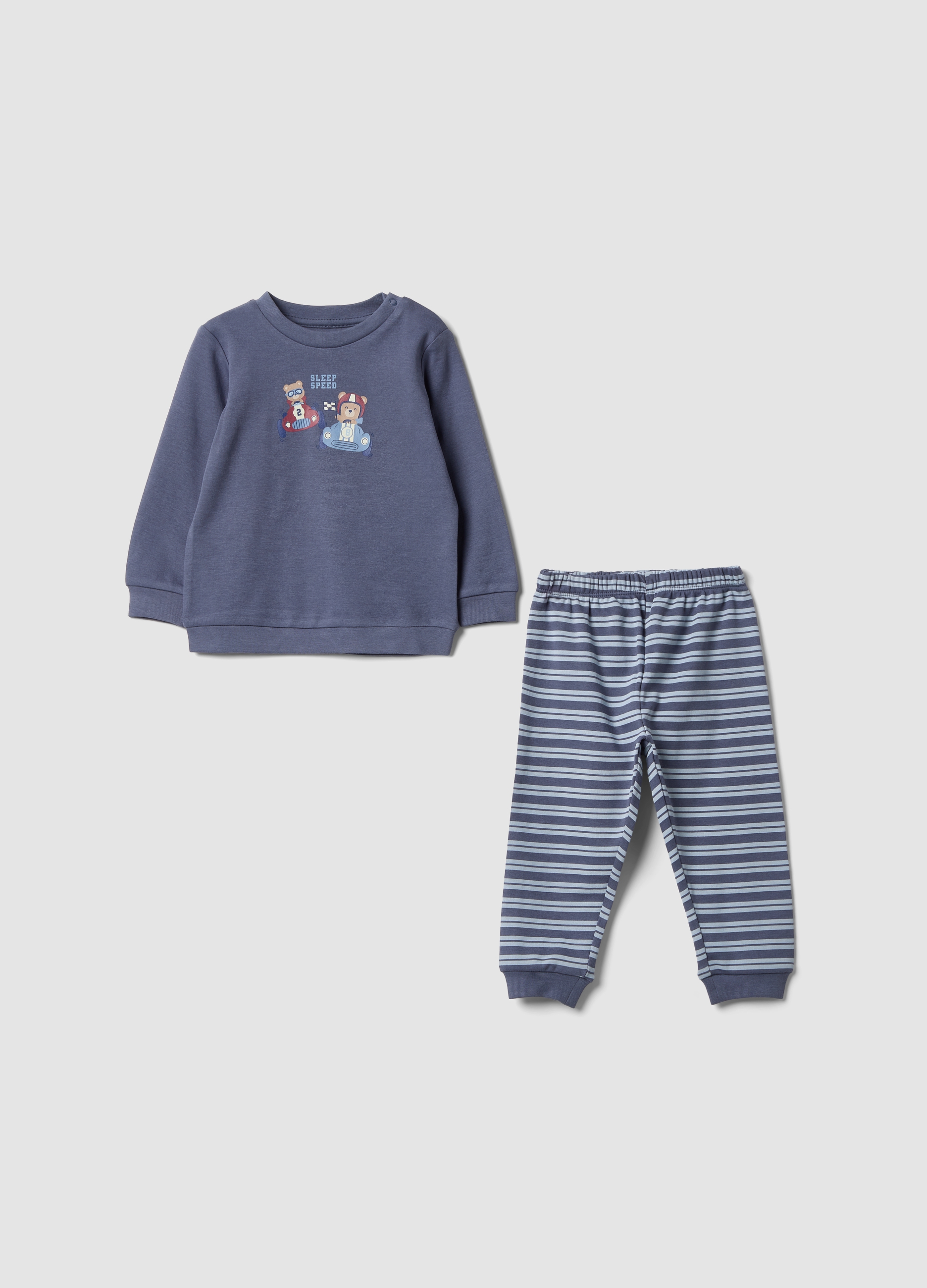 FAGOTTINO, Pigiama Viola In Puro Cotone Organico Con Maglia E Pantaloni Rigati Per Neonato E Bimbo, Bambino, Viola, Taglia: 12-18