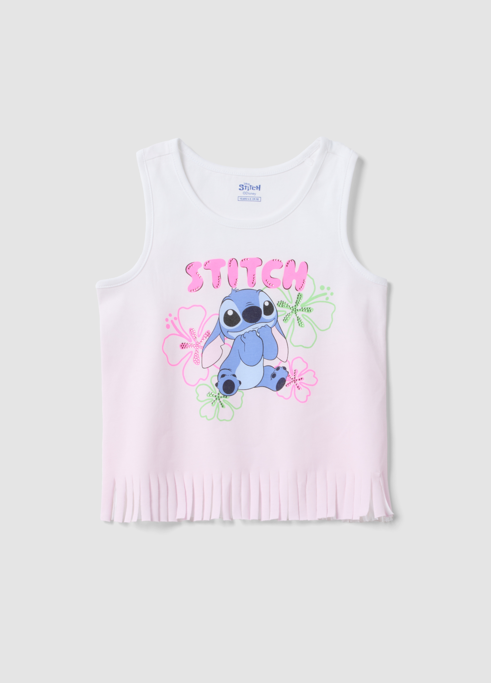 DISNEY, Camiseta De Tirantes Blanca Y Rosa De Algodón Puro Para Niña Con Flecos Y Stitch, Niña, Blanco/rosa, Talla: 6-7