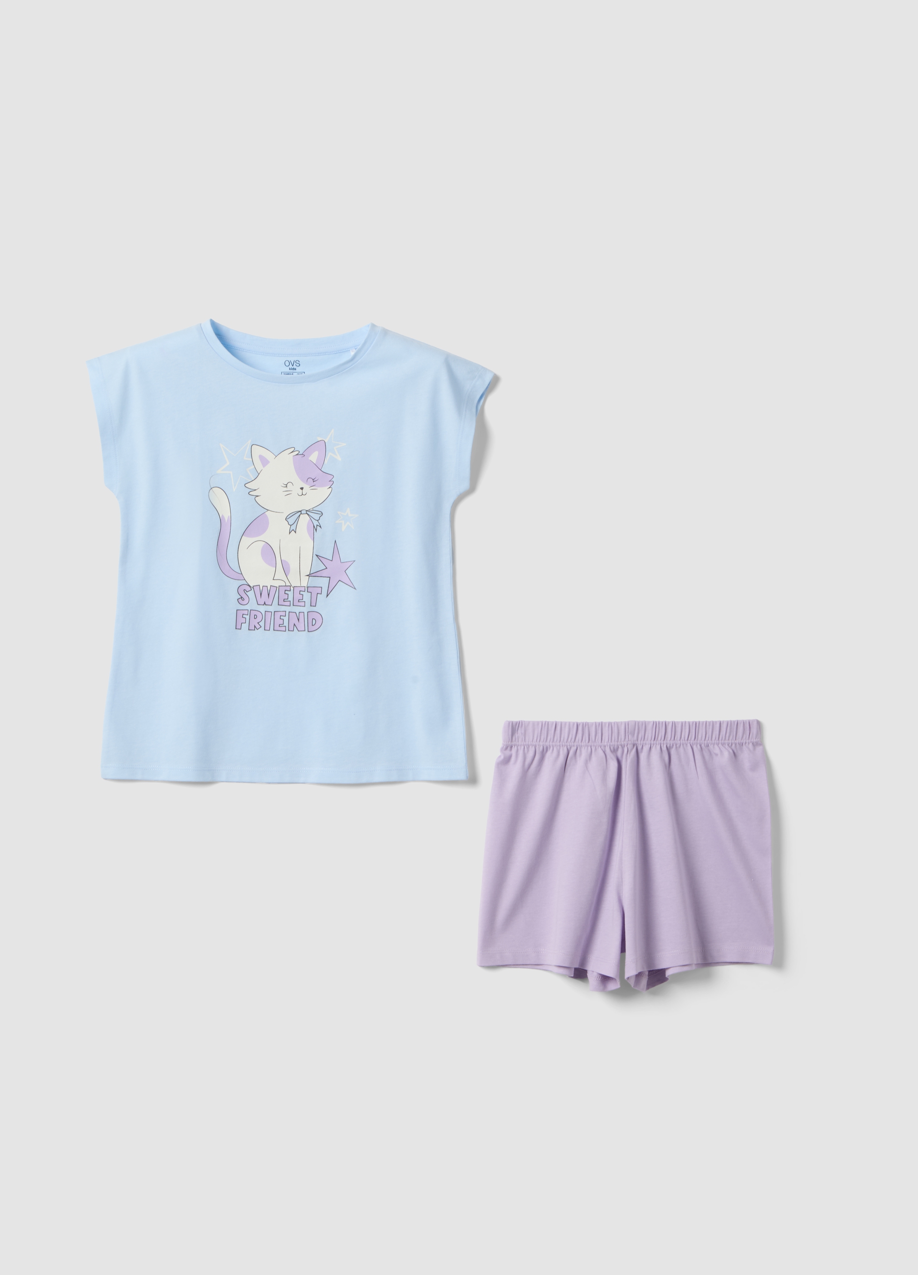 OVS KIDS, Pigiama Corto In Puro Cotone Multicolor Da Bambina Con Stampa, Multicolor, Taglia: 3-4