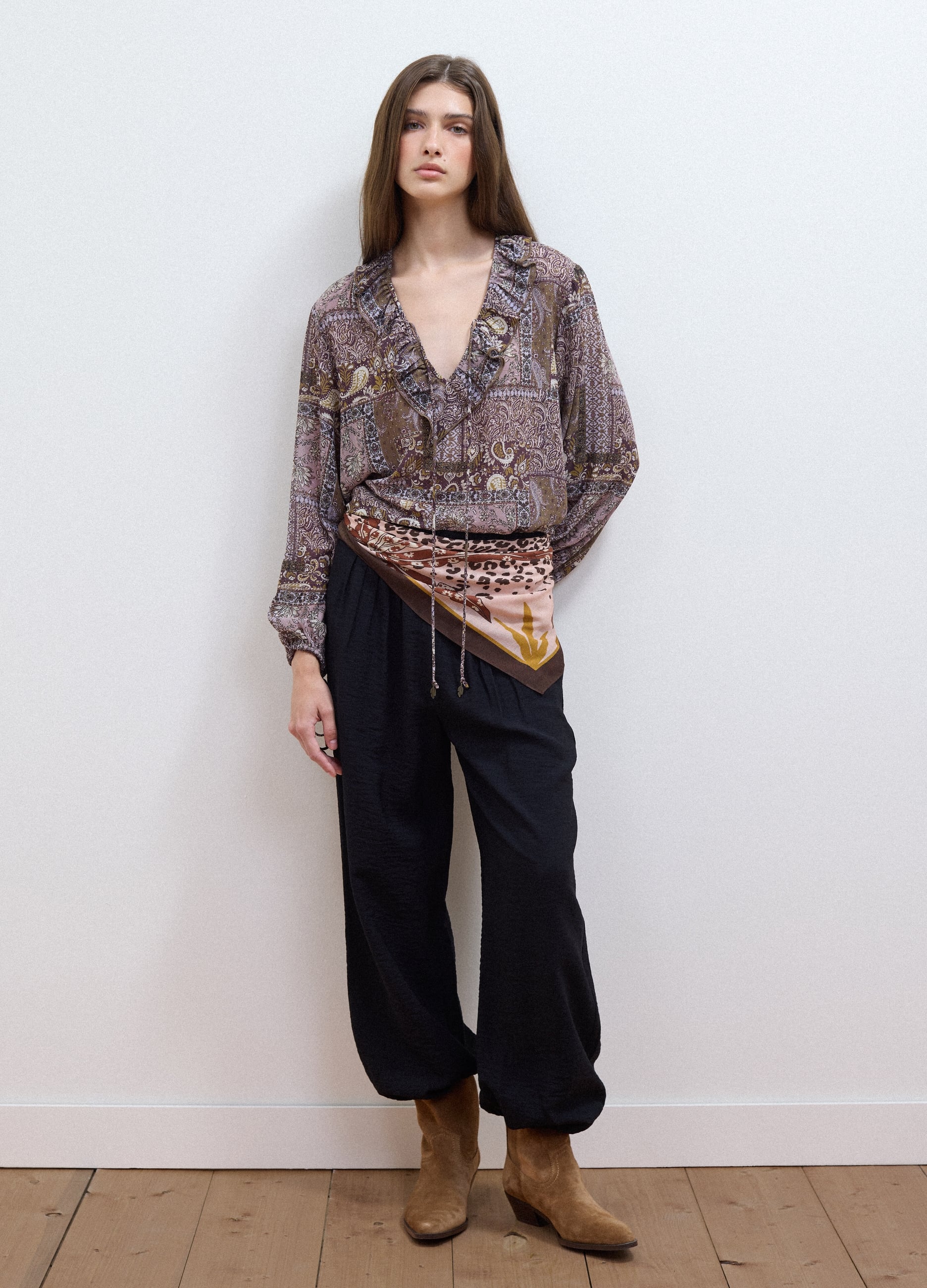 LES COPAINS, Pantaloni Neri In Misto Viscosa Relaxed Fit, Donna, Nero, Taglia: 40