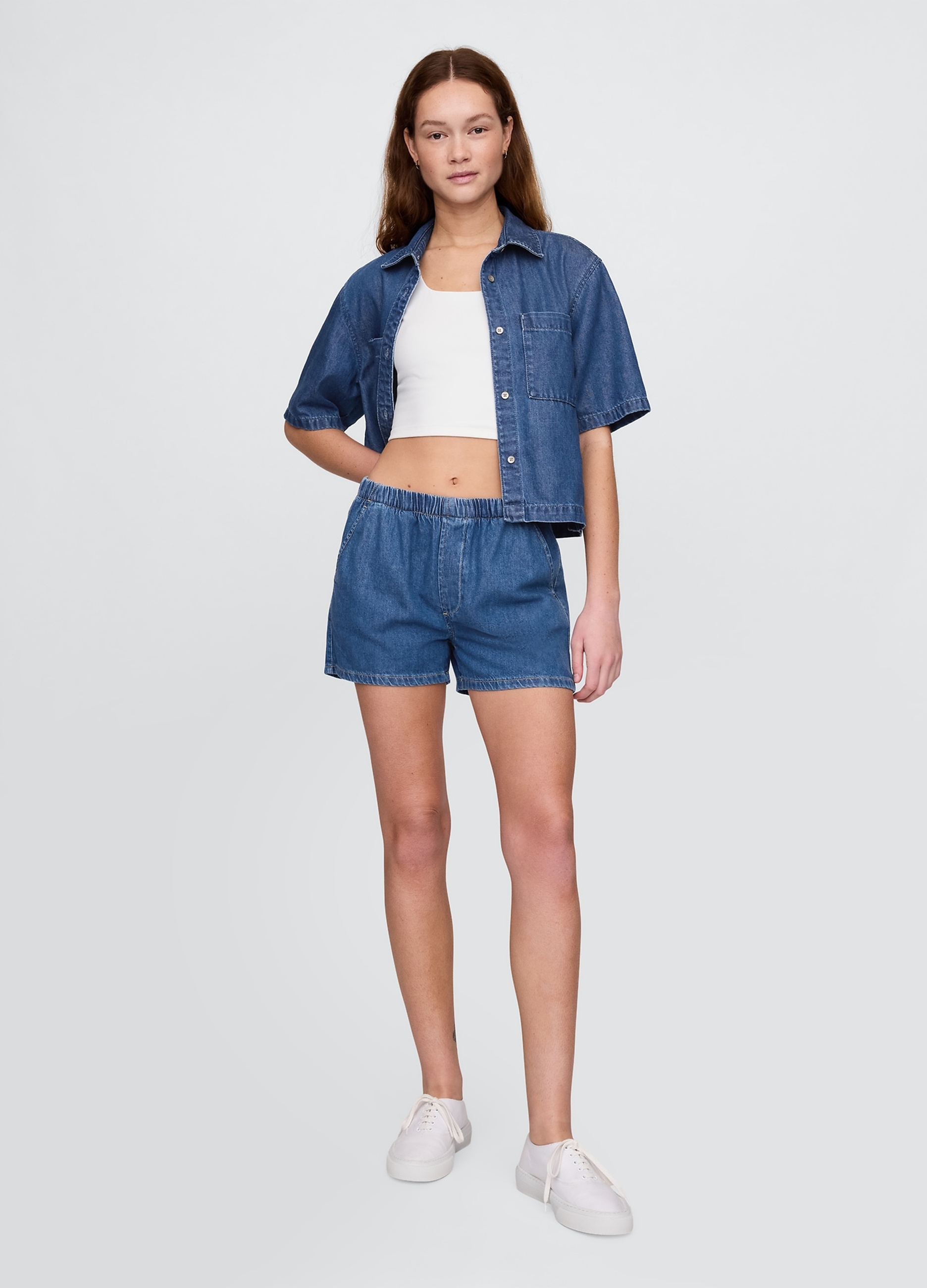 GAP, Shorts In Denim Con Elastico In Vita, Donna, , Taglia: XS