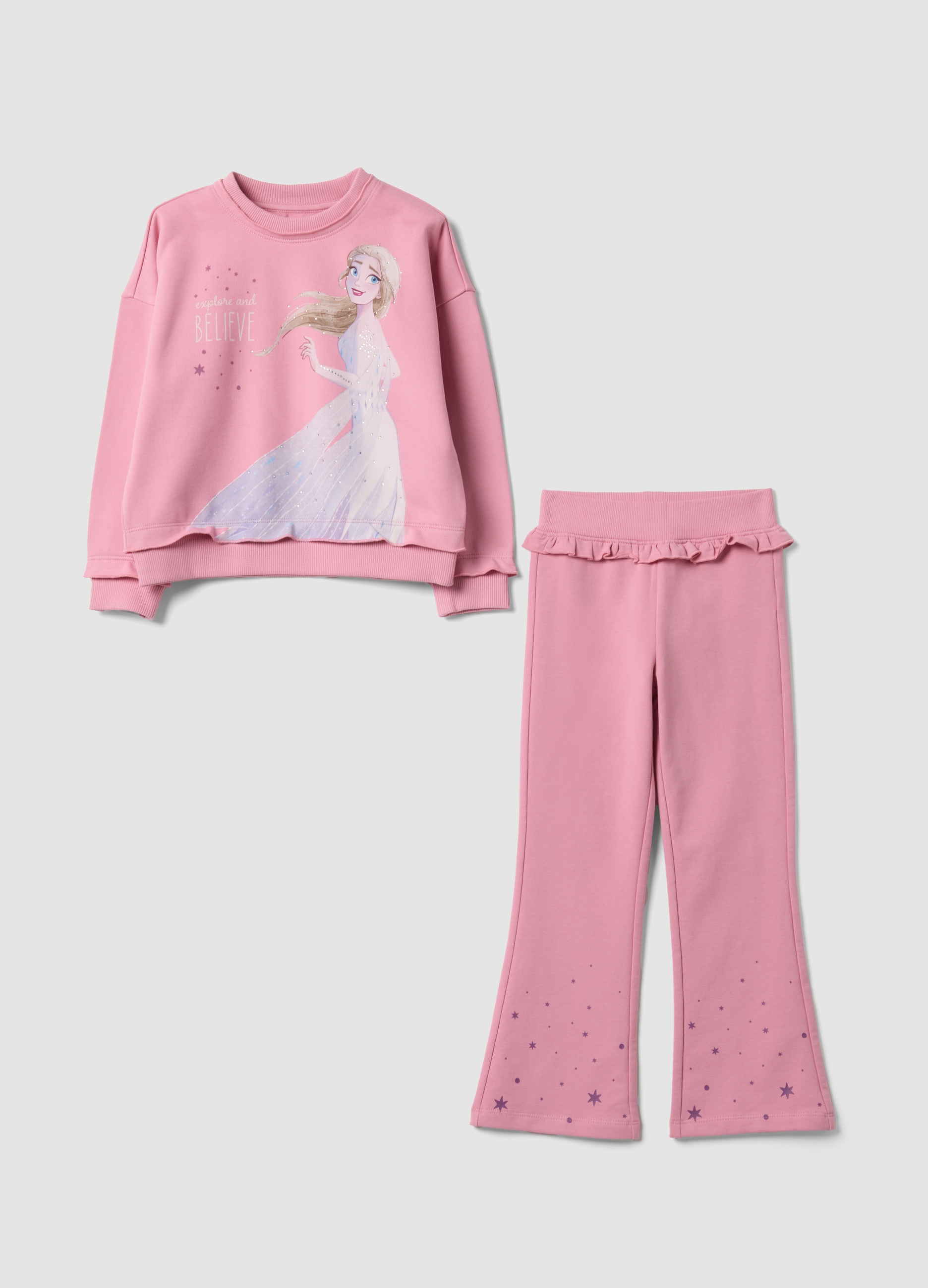DISNEY, Completo Jogging Rosa In Misto Cotone Con Stampa Frozen Per Bambina, Rosa, Taglia: 7-8