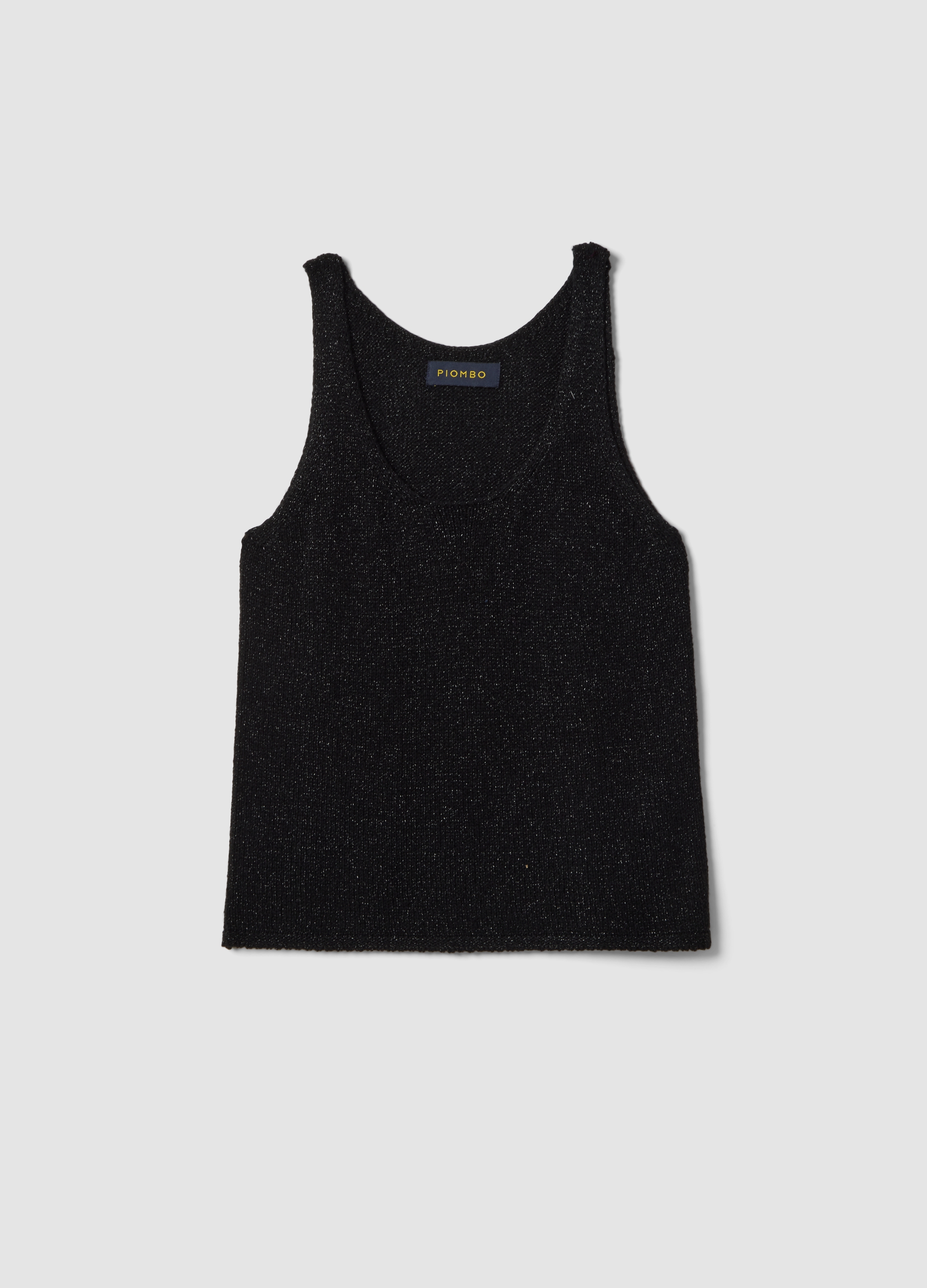 PIOMBO, Camiseta De Tirantes Negra Con Mezcla De Viscosa Y Glitter, Corte Regular, Mujer, Negro, Talla: 38