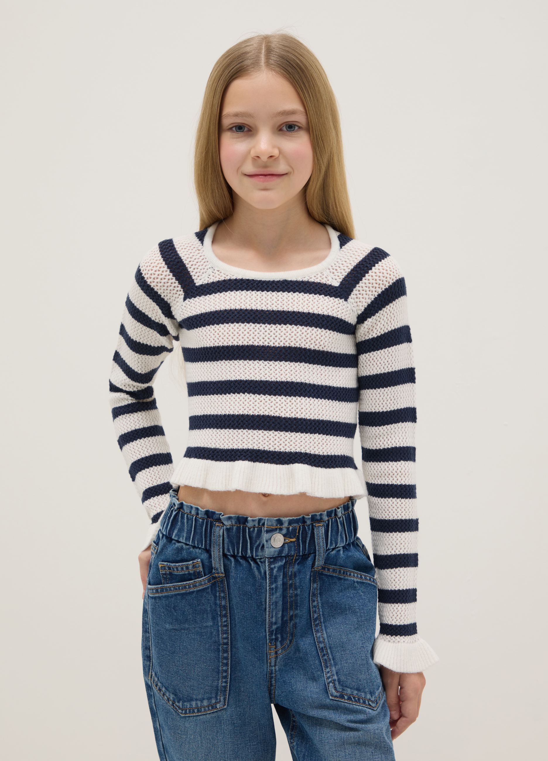 OVS KIDS, Maglia In Misto Viscosa A Righe Multicolor Da Ragazza Vestibilità Fitted, Bambina, Multicolor, Taglia: 10-11