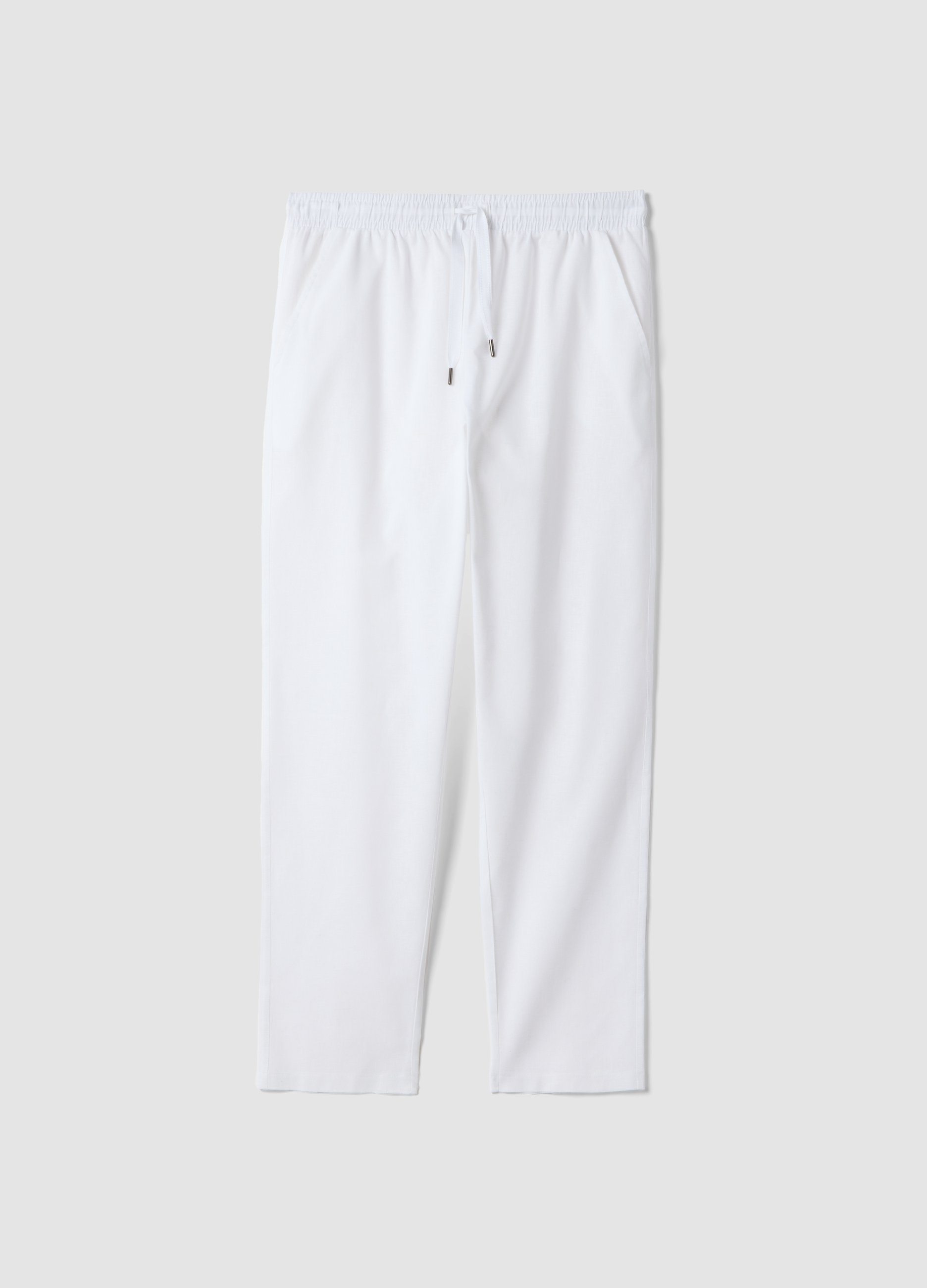 Pantalones De Pijama Blancos De Mezcla De Algodón Y Lino Con Ajuste Relajado, Hombre, Blanco óptico, Talla: XXL