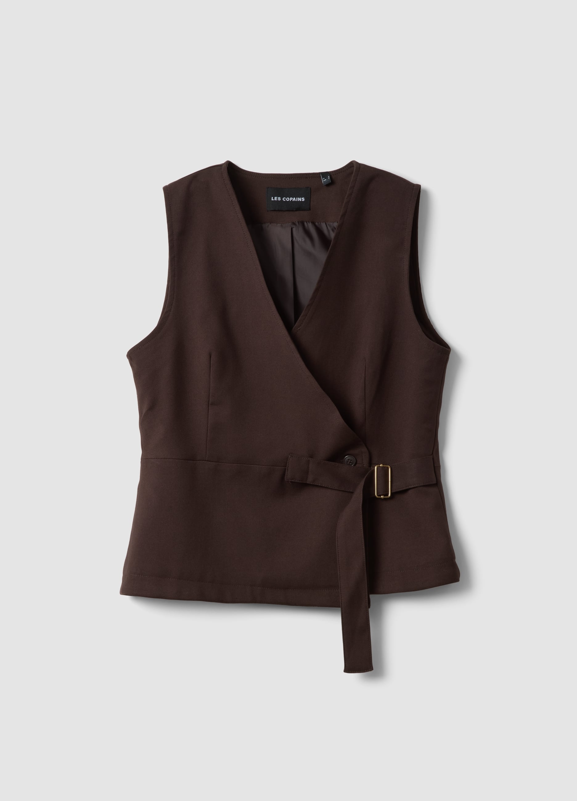 LES COPAINS, Gilet Marrone In Viscosa Elasticizzata Con Cintura, Donna, Marrone, Taglia: M