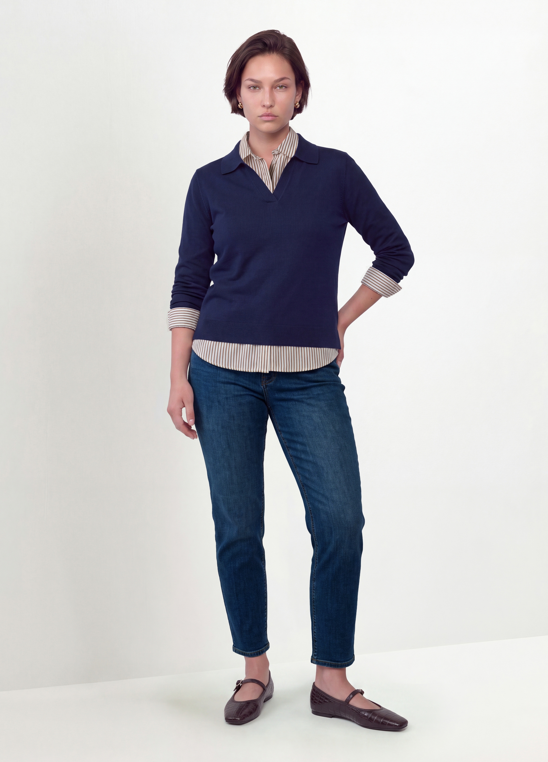 MYA, Maglia Blu In Misto Viscosa Con Colletto Polo Over Fit, Donna, Blu, Taglia: M