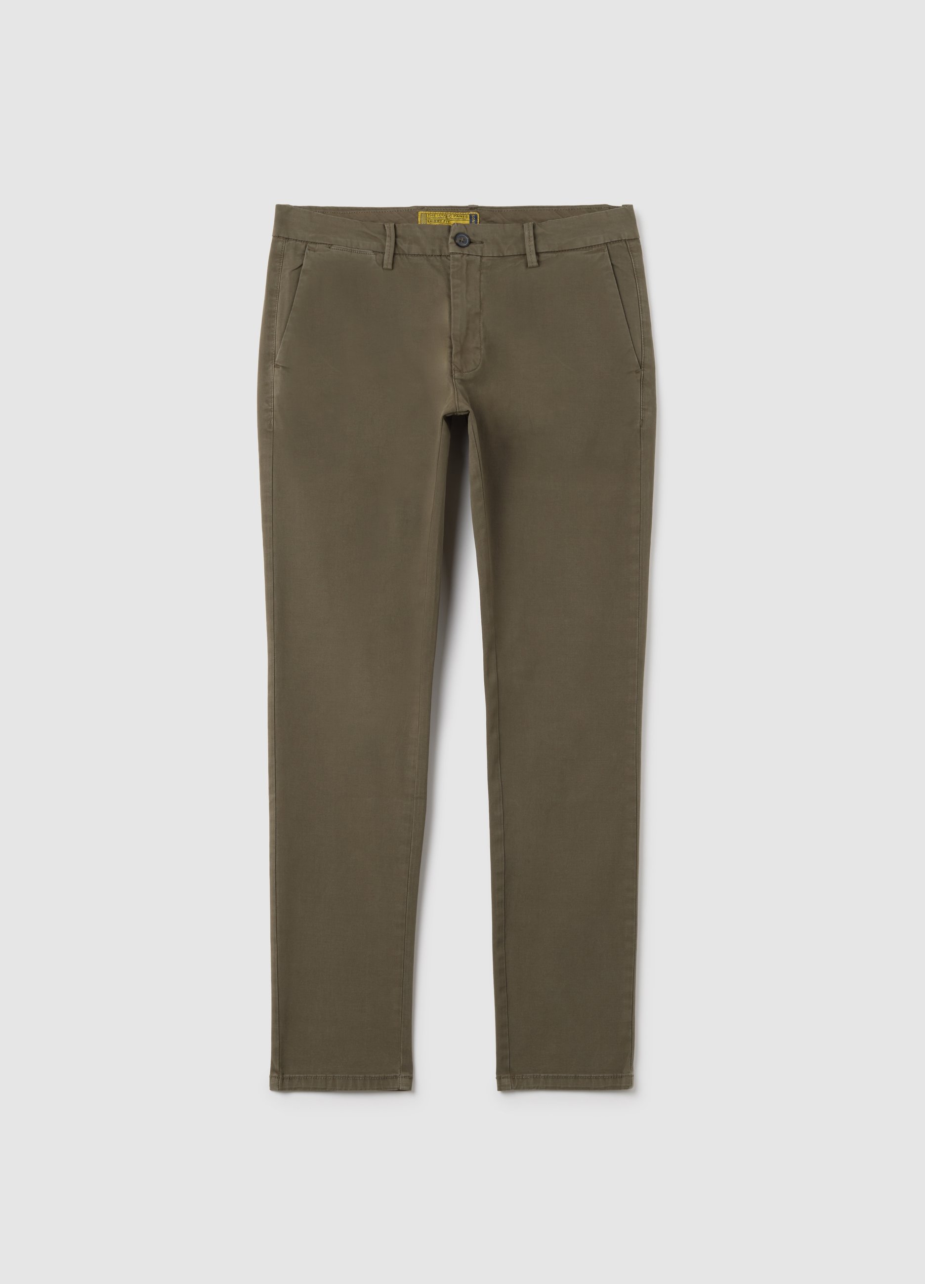 Pantalones Verdes Regular Fit De Algodón Elástico, Hombre, Verde claro, Talla: 52