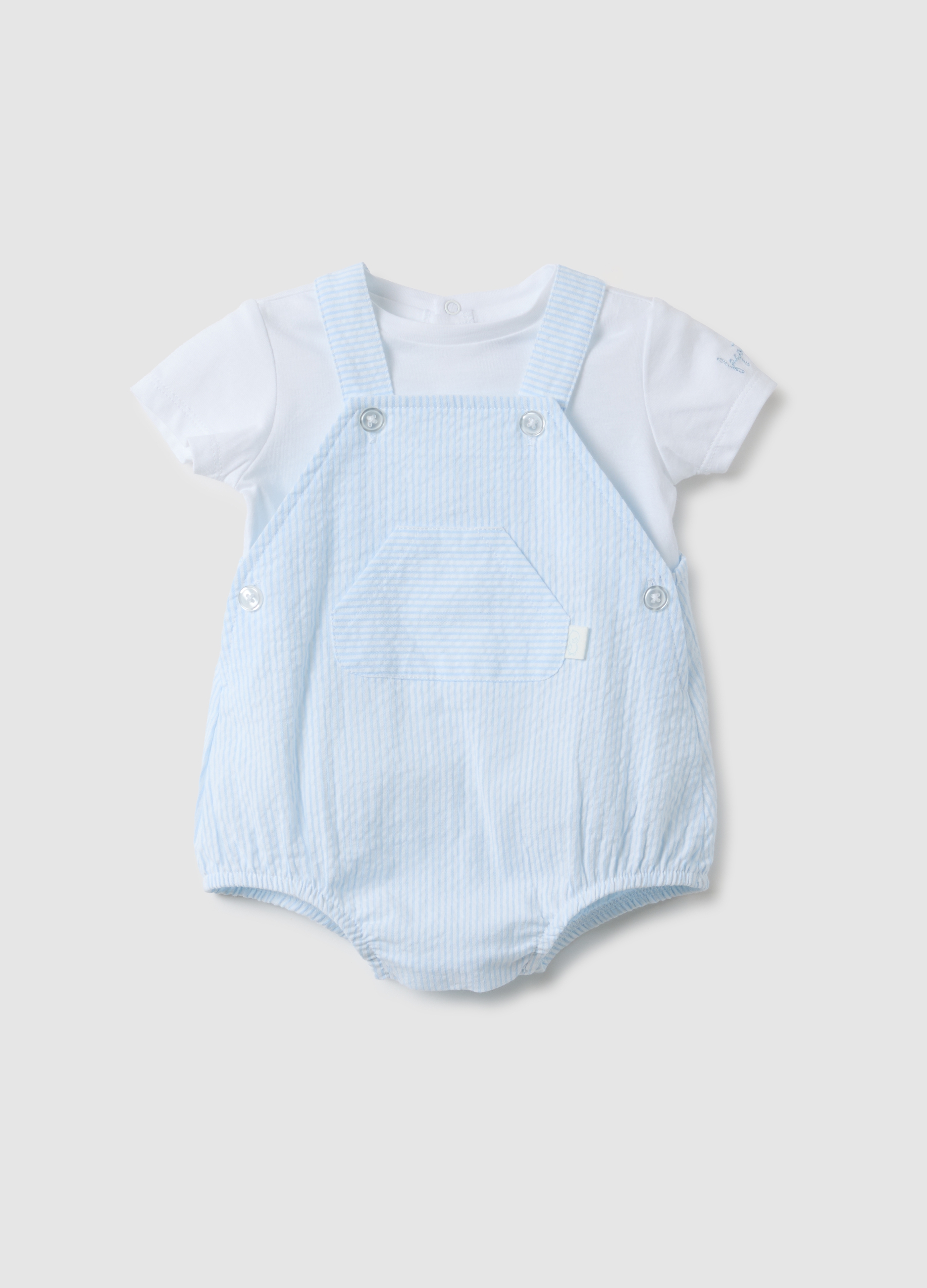 FAGOTTINO, Conjunto De Bebé Multicolor De Algodón Puro, Bebé Niño, Blanco/azul claro, Talla: 6-9