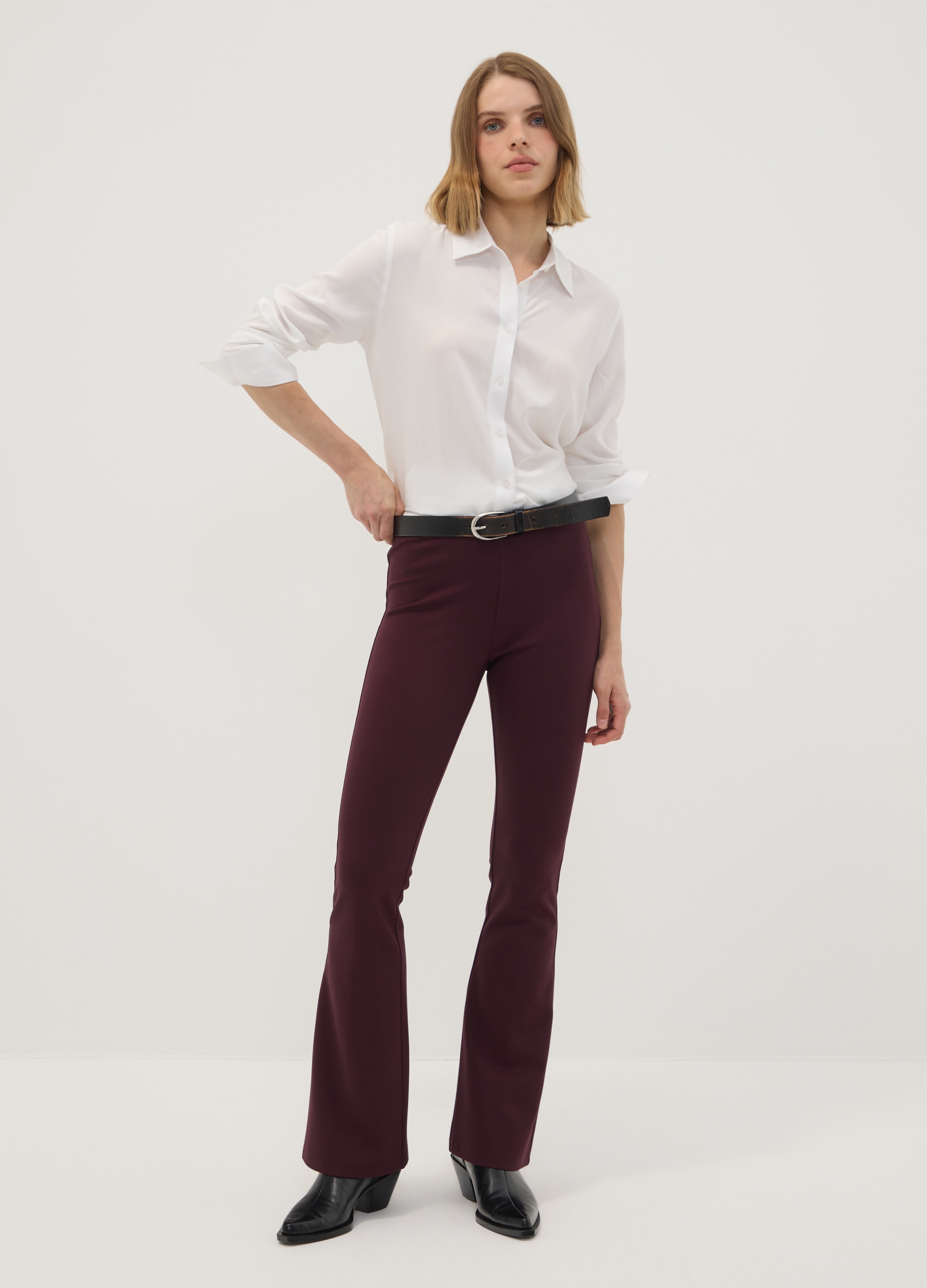 OVS, Leggings Rossi Flare Fit In Punto Milano Di Viscosa Elasticizzata, Donna, Rosso, Taglia: L