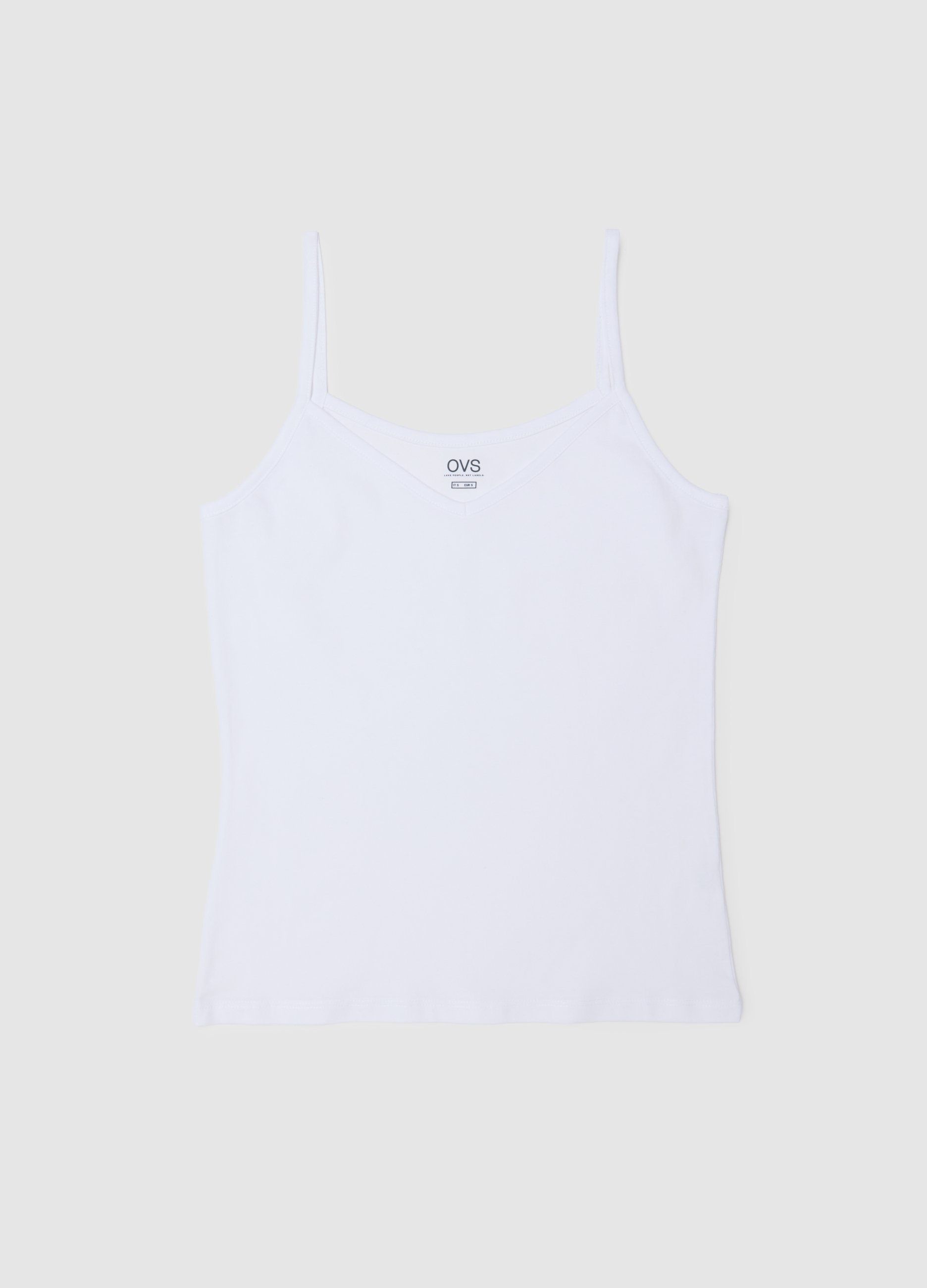 Canottiera In Cotone Elasticizzato Bianca Regular Fit Deep V, Mujer, Blanco óptico, Talla: M