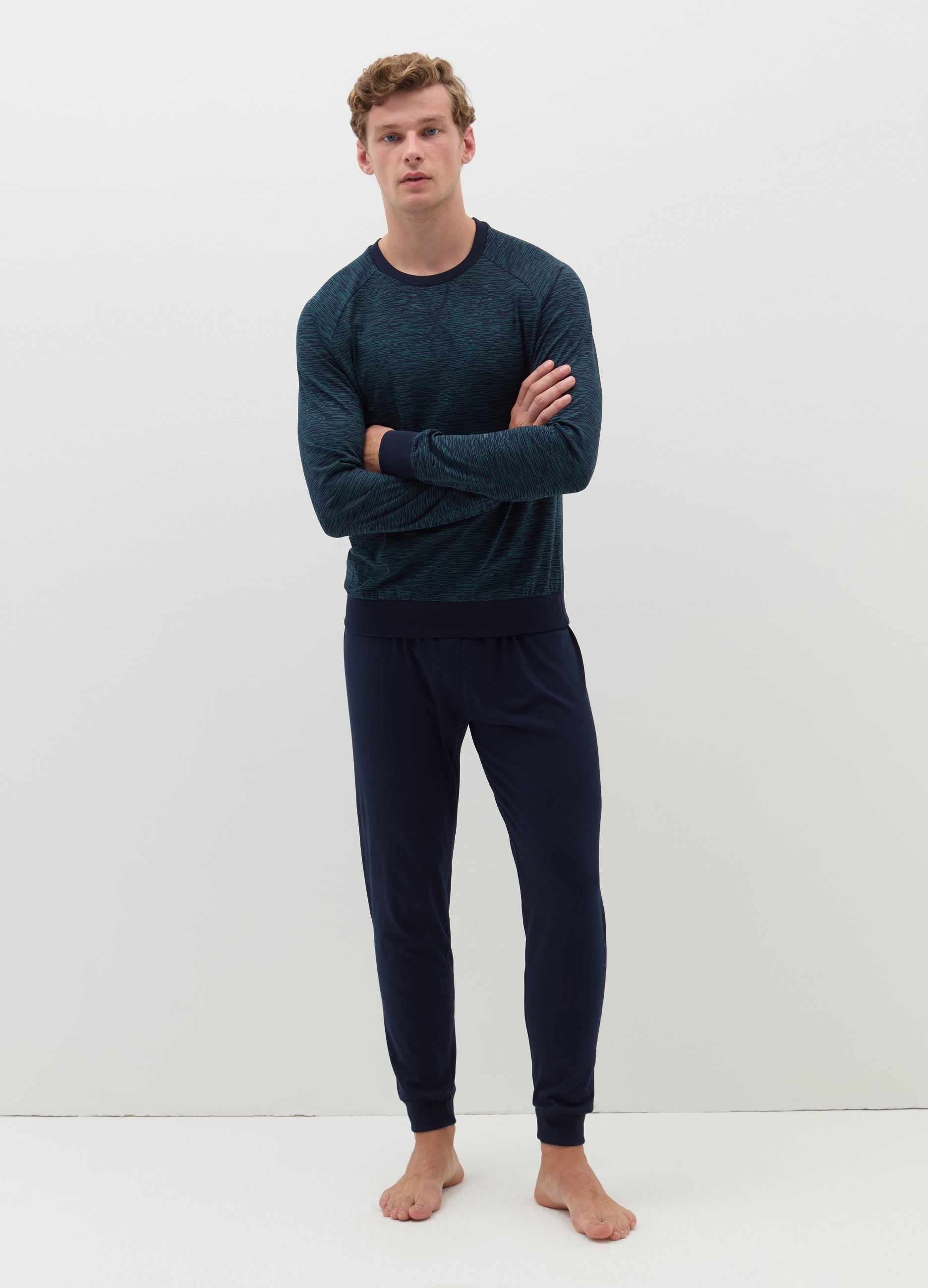 OVS, Pigiama Lungo Top Con Effetto Fiammato, Uomo, Multicolor, Taglia: S