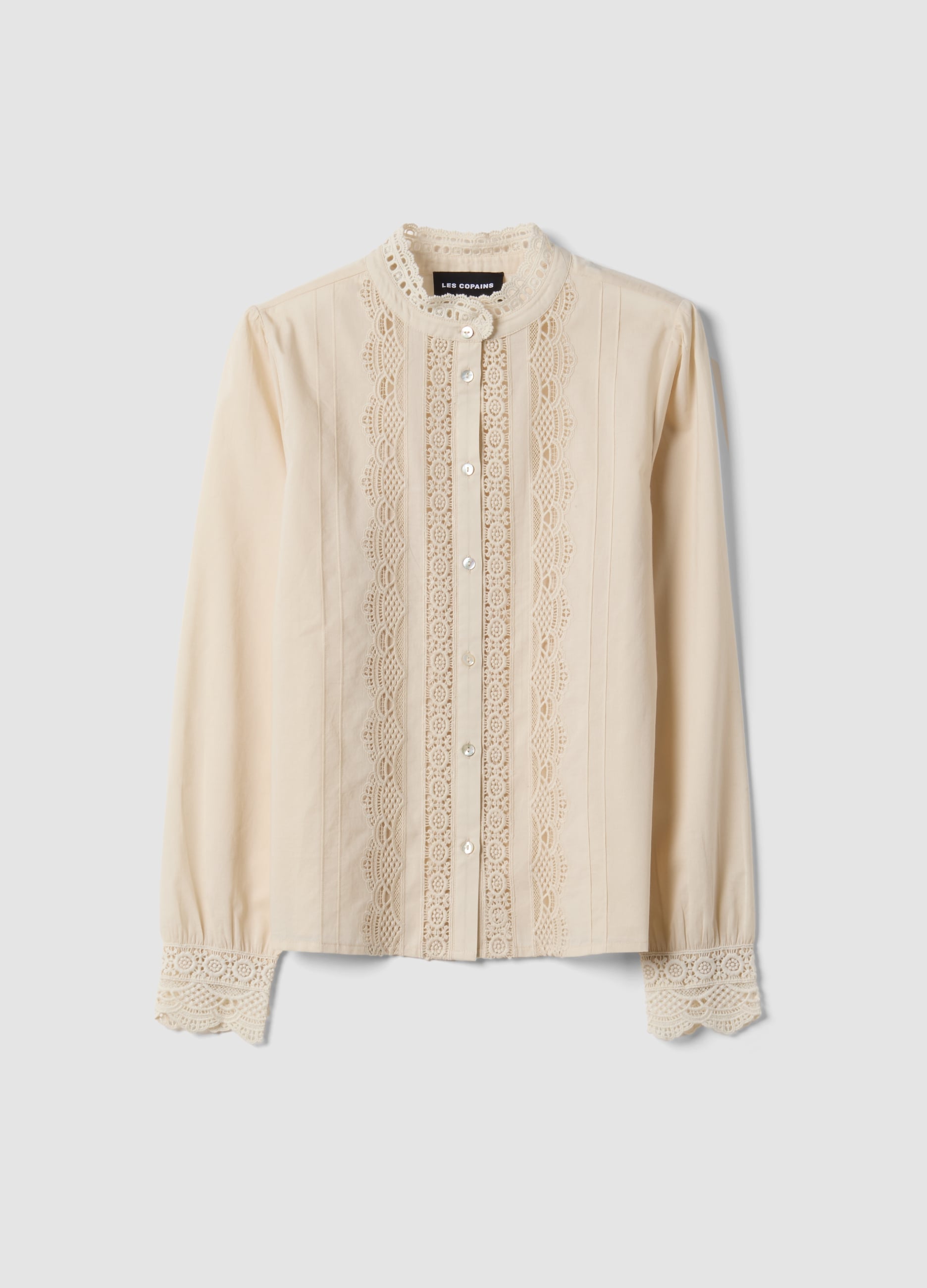 LES COPAINS, Camicia Bianca In Puro Cotone Con Pizzo, Donna, Bianco, Taglia: 44