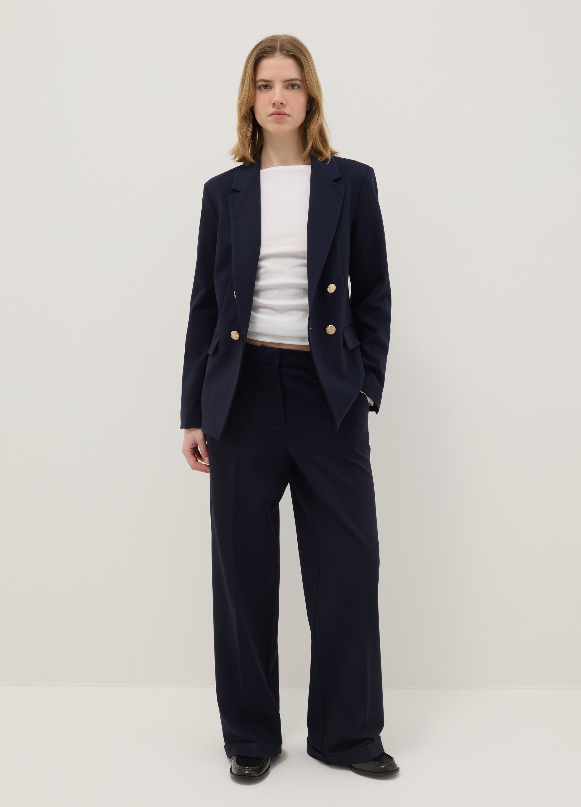 Blazer Azul Slim Fit Elástico Con Botones, Mujer, Azul marino, Talla: XXL