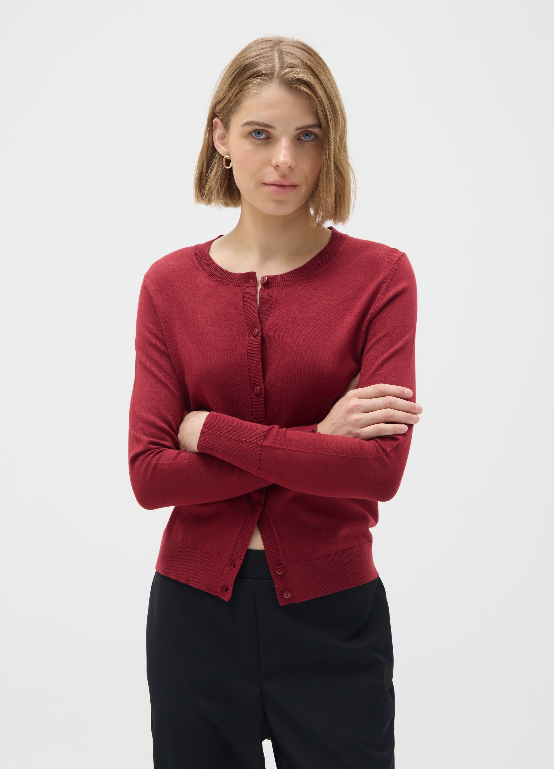 Cárdigan Rojo Mezcla De Viscosa Corte Regular, Mujer, Rojo Oscuro, Talla: 40