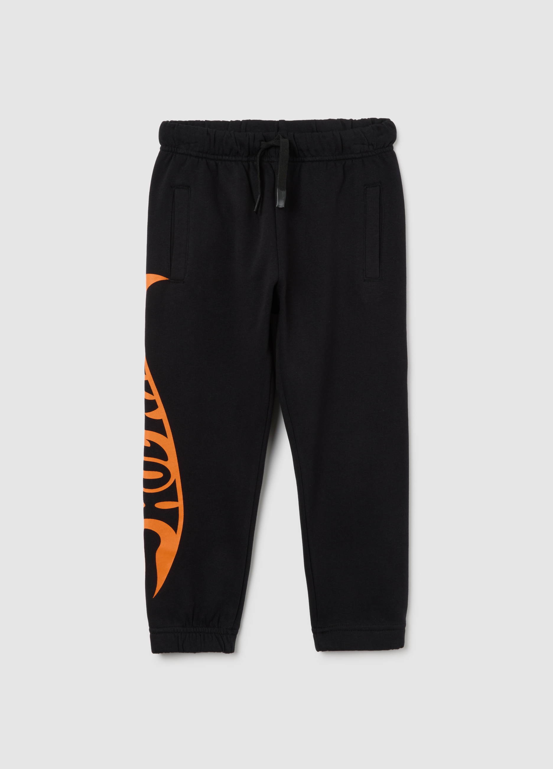Pantalones Jogger Infantiles De Algodón Negro, Corte Regular, Niño, Naranja/Negro, Talla: 4-5