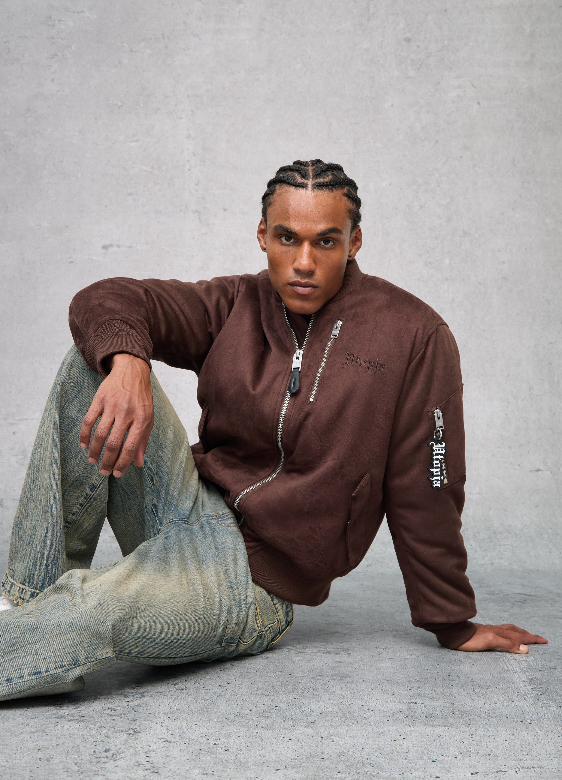 Chaqueta Bomber De Gamuza Marrón, Hombre, Marrón oscuro, Talla: S