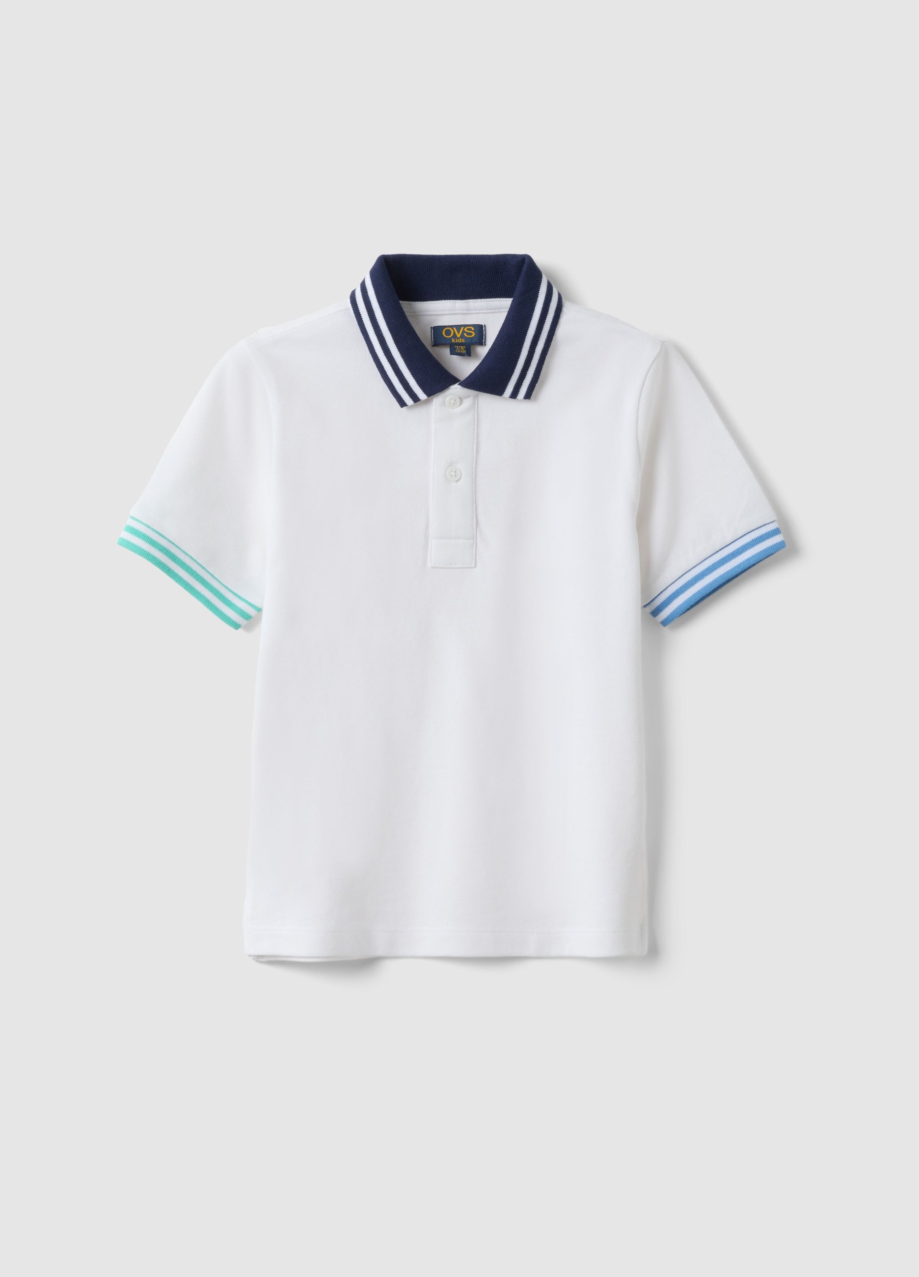 OVS KIDS, Polo Blanco De Algodón Puro Para Niño Regular Fit Con Bordes Coloridos, Niño, Blanco óptico, Talla: 8-9