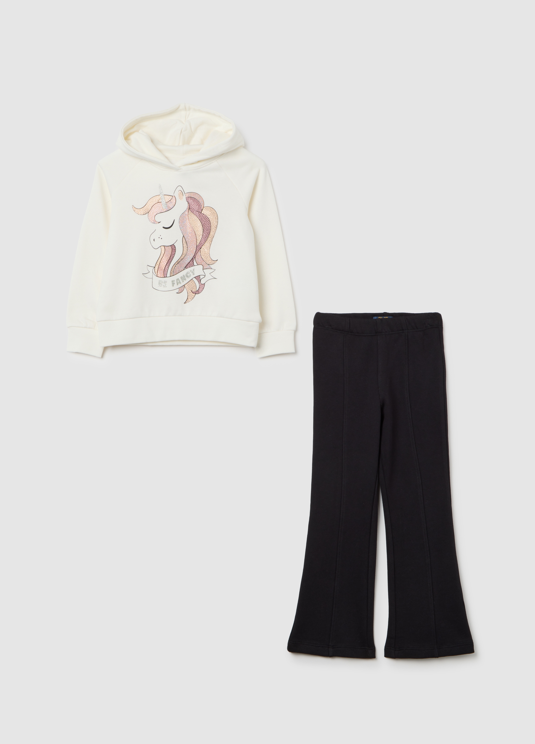 OVS KIDS, Set Felpa Pantalone Multicolor Da Bambina In Puro Cotone Regular Fit, Multicolor, Taglia: 3-4