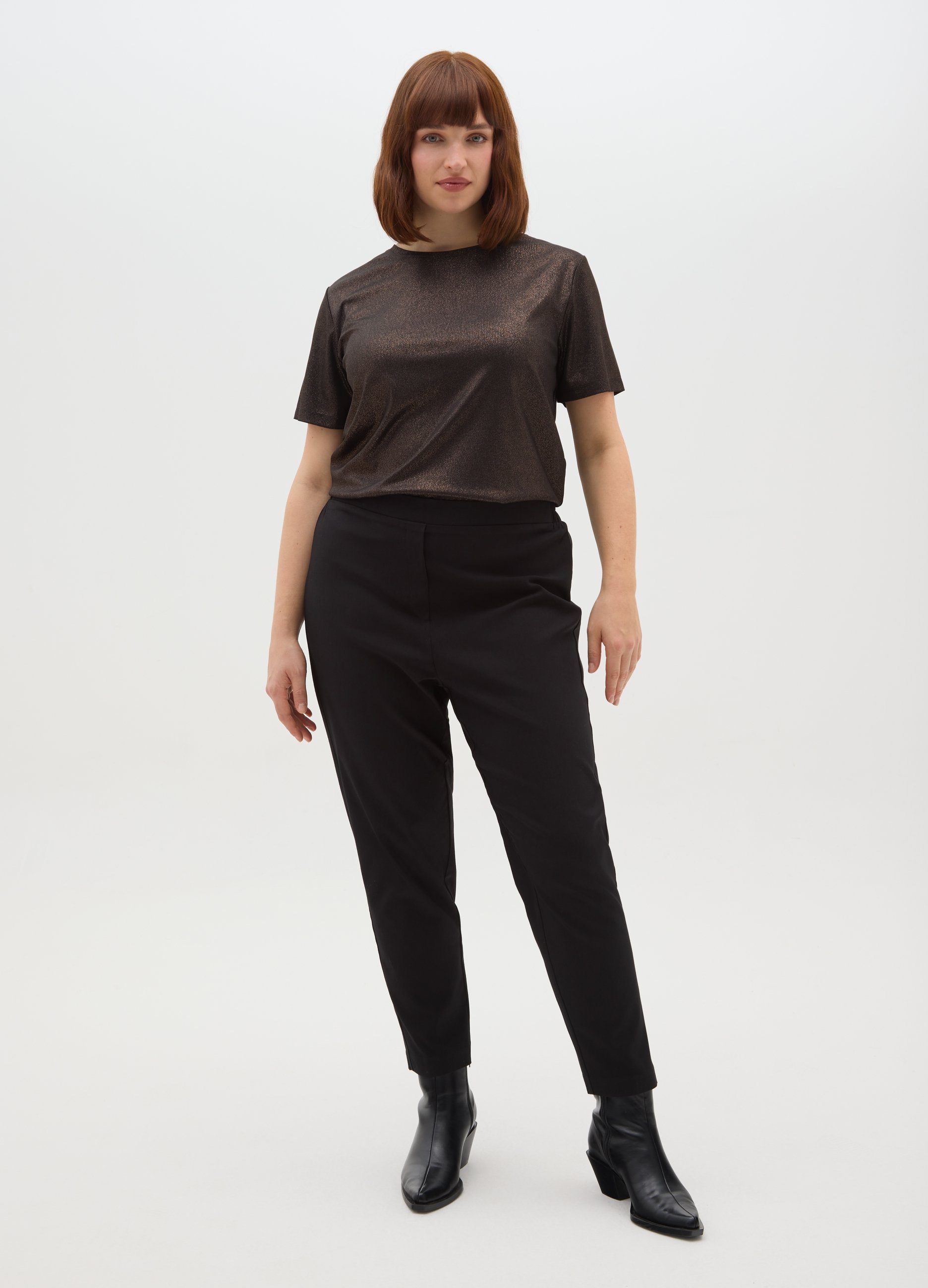 MYA, T-shirt Marrone Regular Fit Effetto Metallizzato, Donna, Marrone, Taglia: M