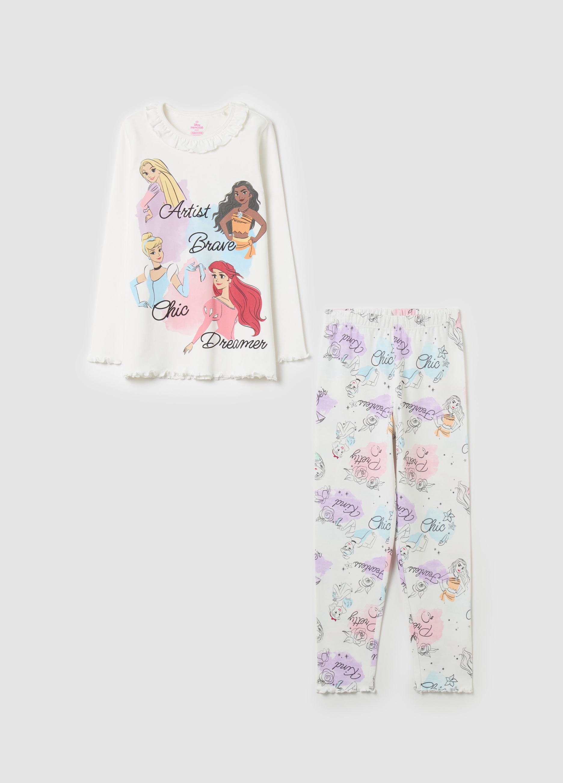Pijama De Algodón Orgánico Con Estampado Princesas, Niña, Blanco óptico, Talla: 8-9