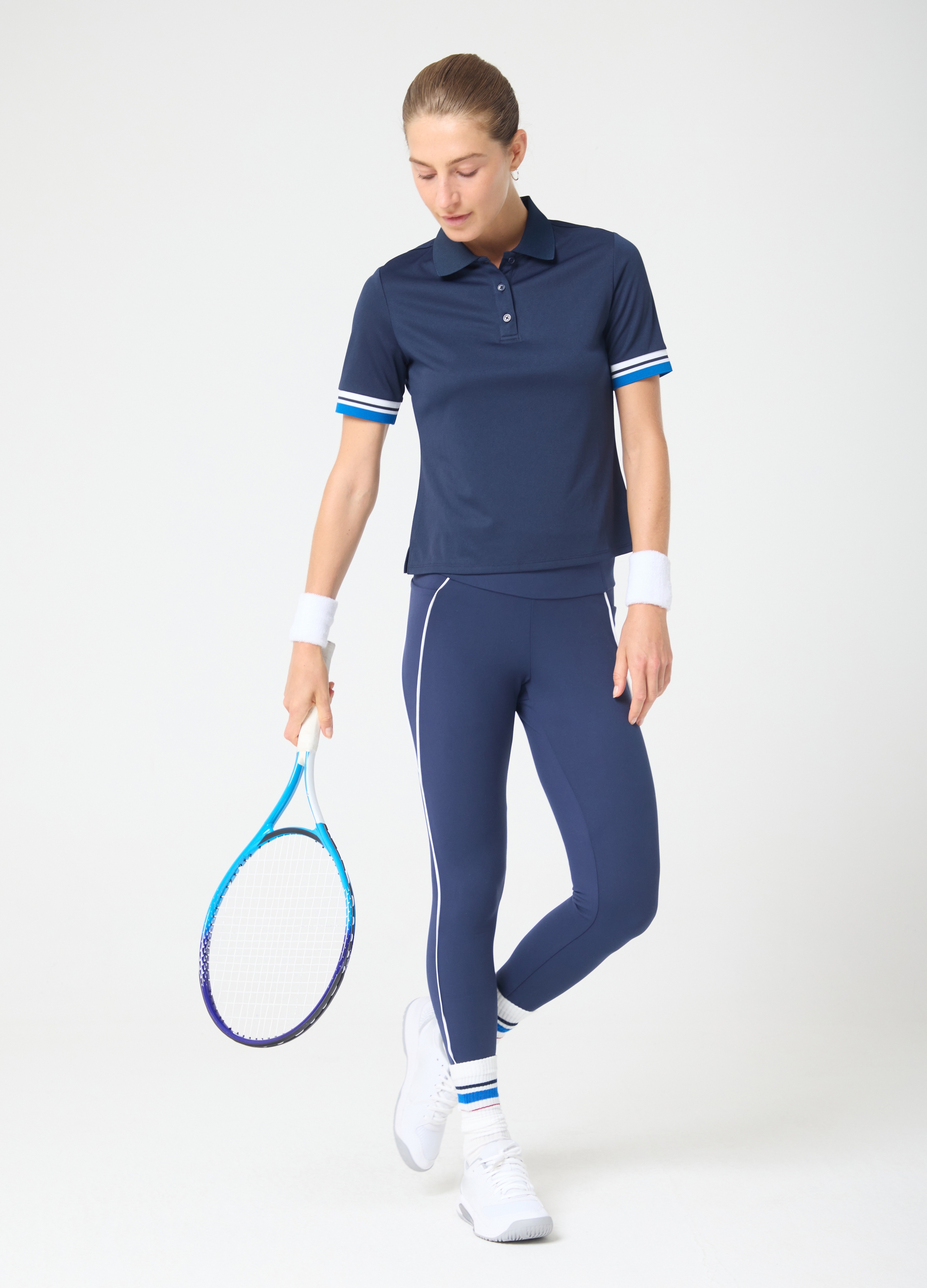 ALTAVIA COURT, Polo In Tessuto Tecnico Traspirante Con Maniche A Righe Altavia Court, Donna, Blu, Taglia: L