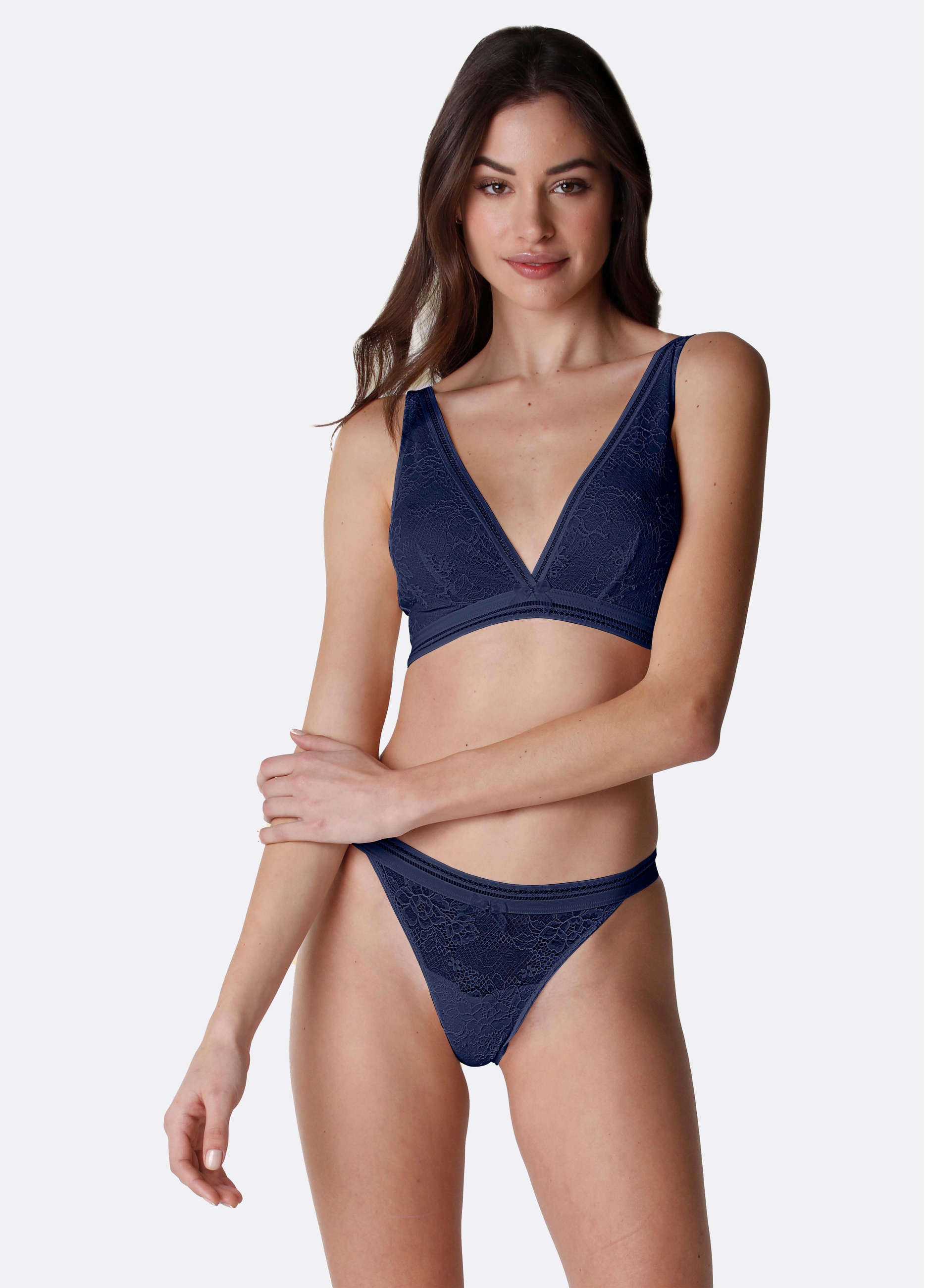 LOVABLE, Slip In Cotone E Pizzo Elasticizzato Blu Lovable, Unisex, Blu, Taglia: L